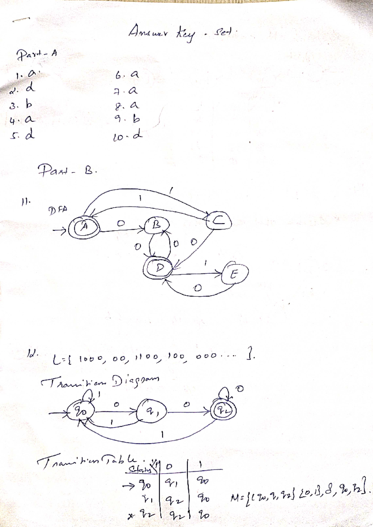 Answer Key for Course Code DFA 101 - Part A and B Solutions - Studocu