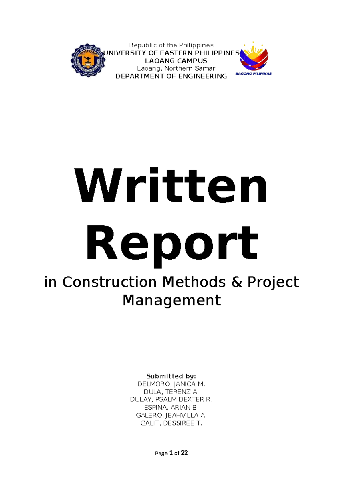 Construction Methods and Project Management Report (ENG 101) - Studocu