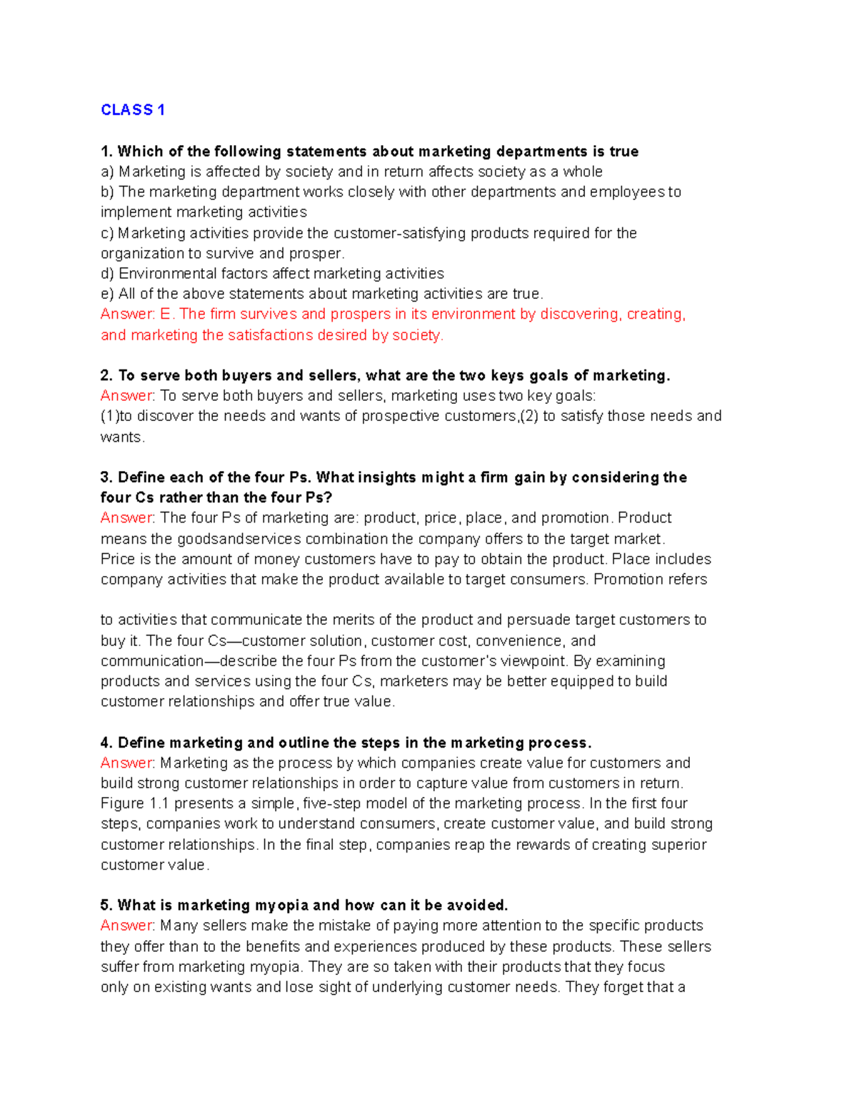 COMM 223 Marketing Concepts: Class Questions Overview and Insights ...