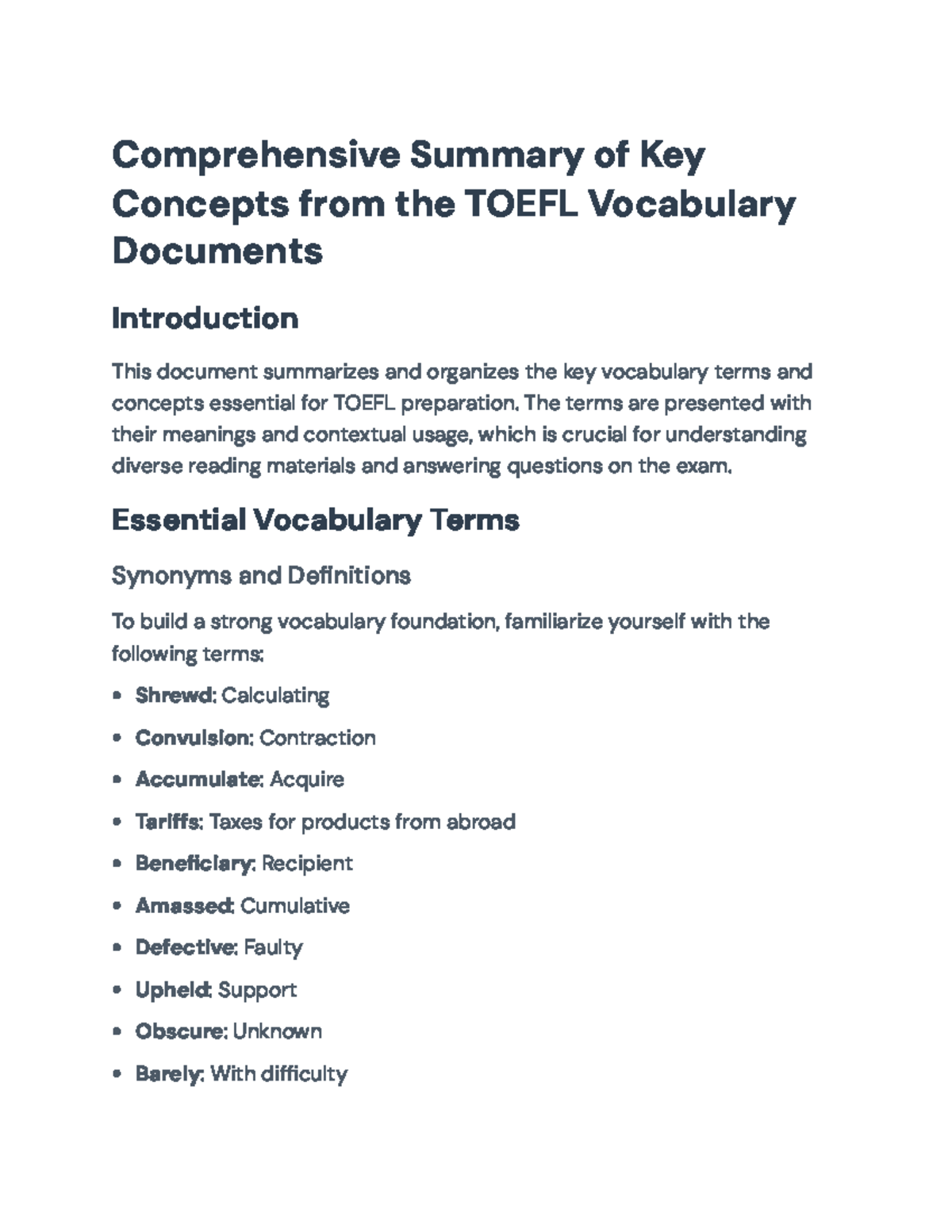 TOEFL Preparation: Comprehensive Vocabulary Study Guide & Exercises ...