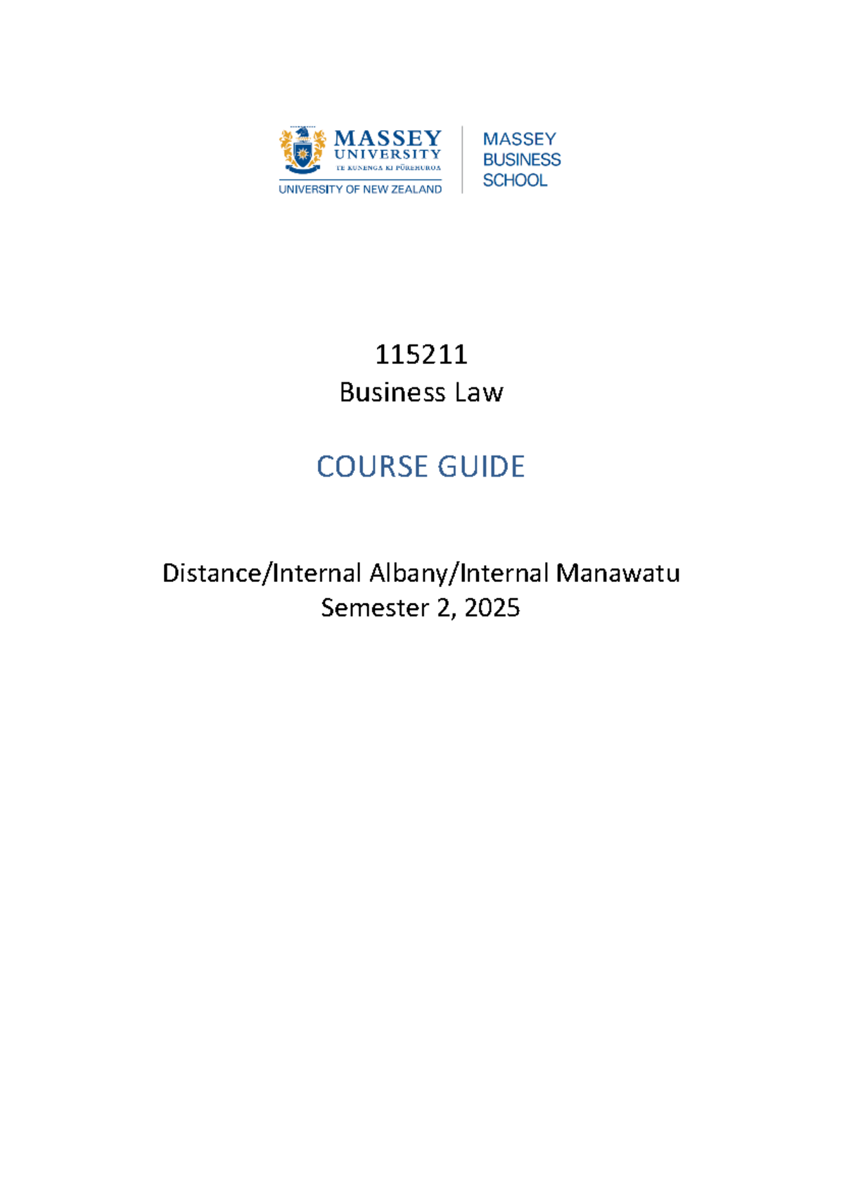 115.211 Business Law Course Guide - Manawatu Semester 2, 2025 - Studocu