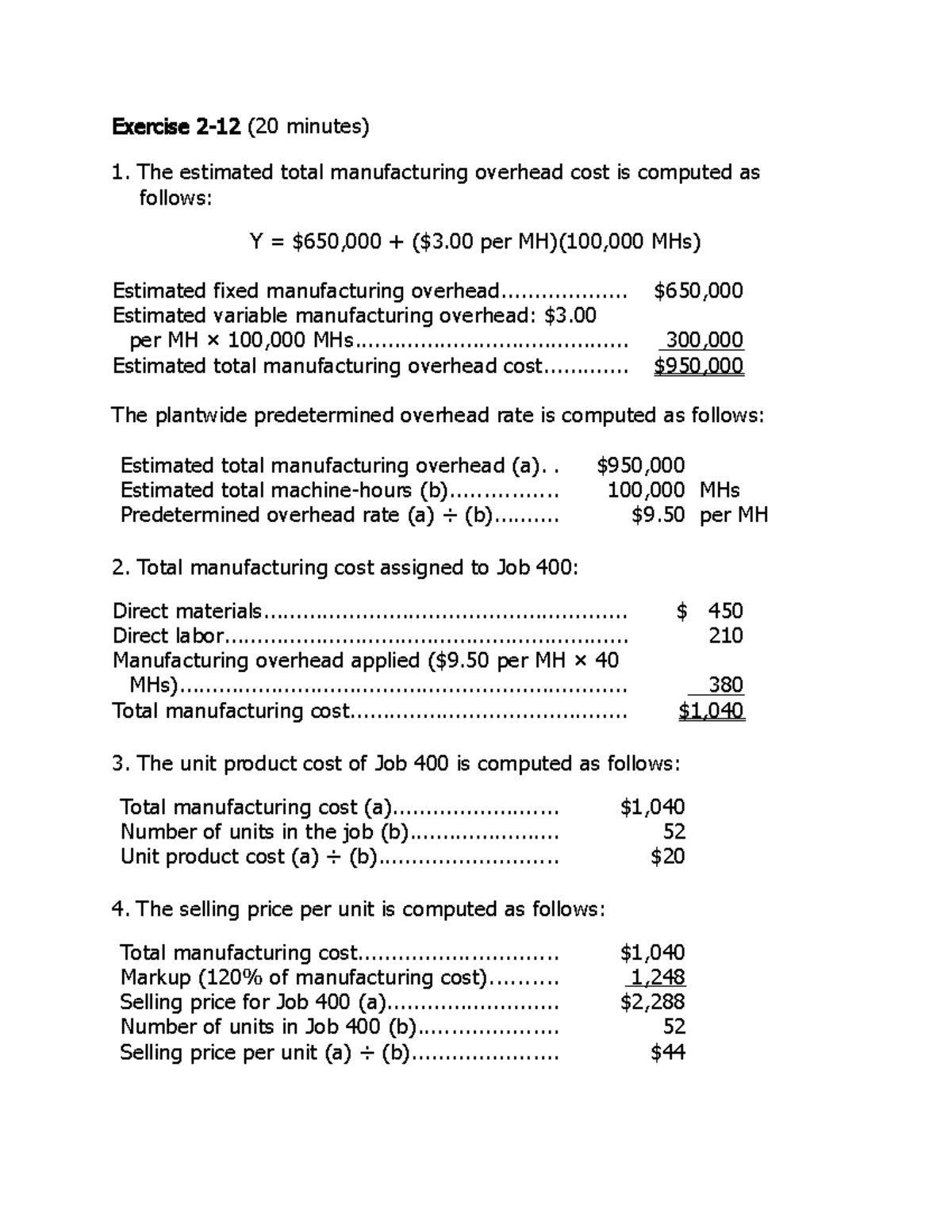 Wk 2 Tutorial Exercise Solutions (Chp 2-3): Manufacturing Overhead ...