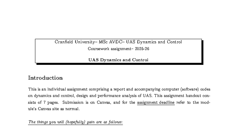 Cranfield MSc UAS Dynamics and Control Coursework Assignment 1 & 2 ...