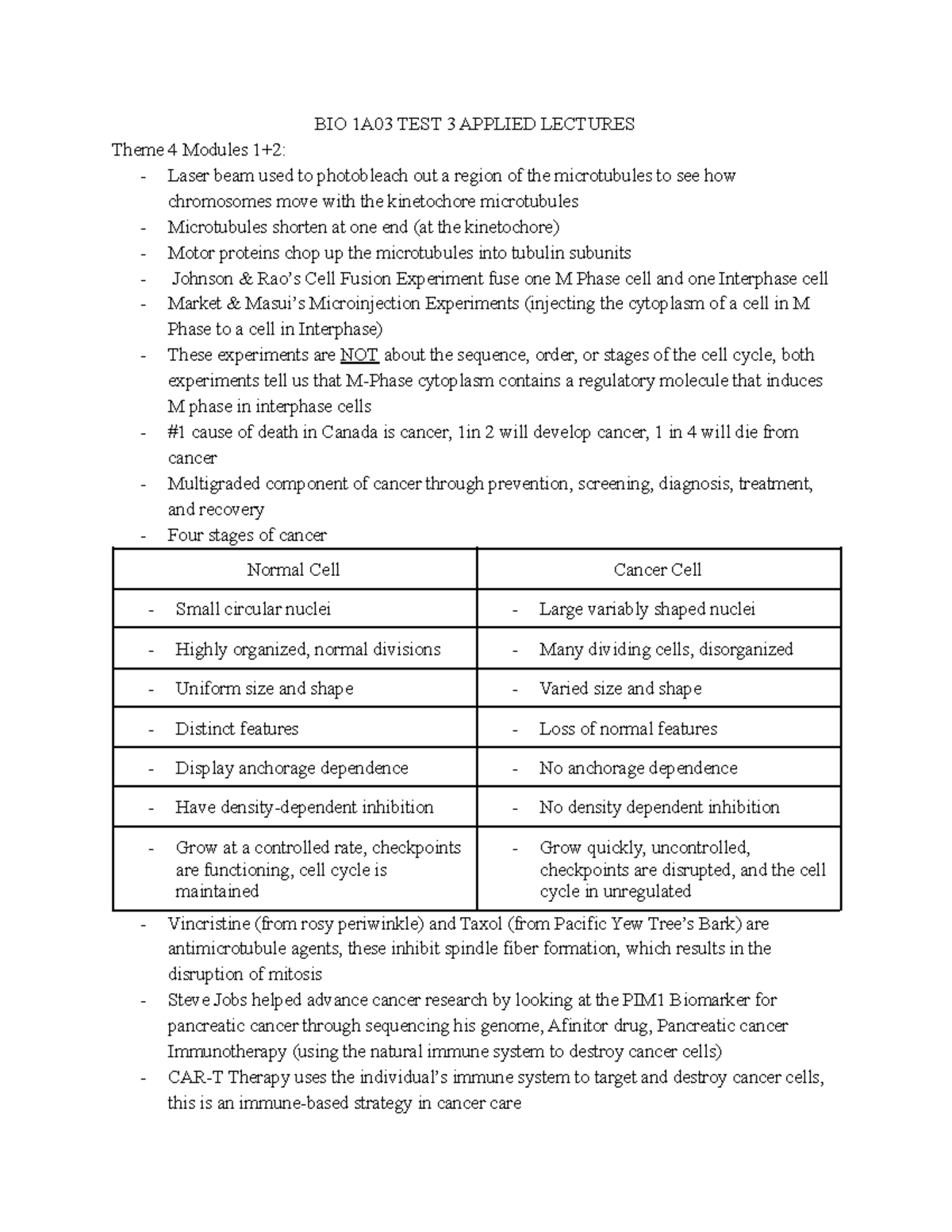 BIO 1A03 TEST 3: Key Concepts from Applied Lectures Notes - Studocu