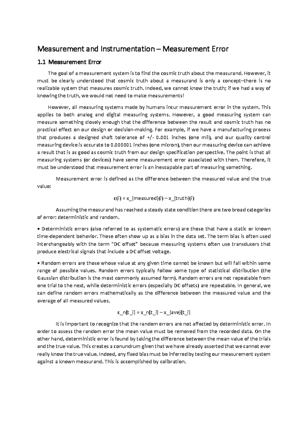 Measurement and Instrumentation: Understanding Measurement Error - Studocu