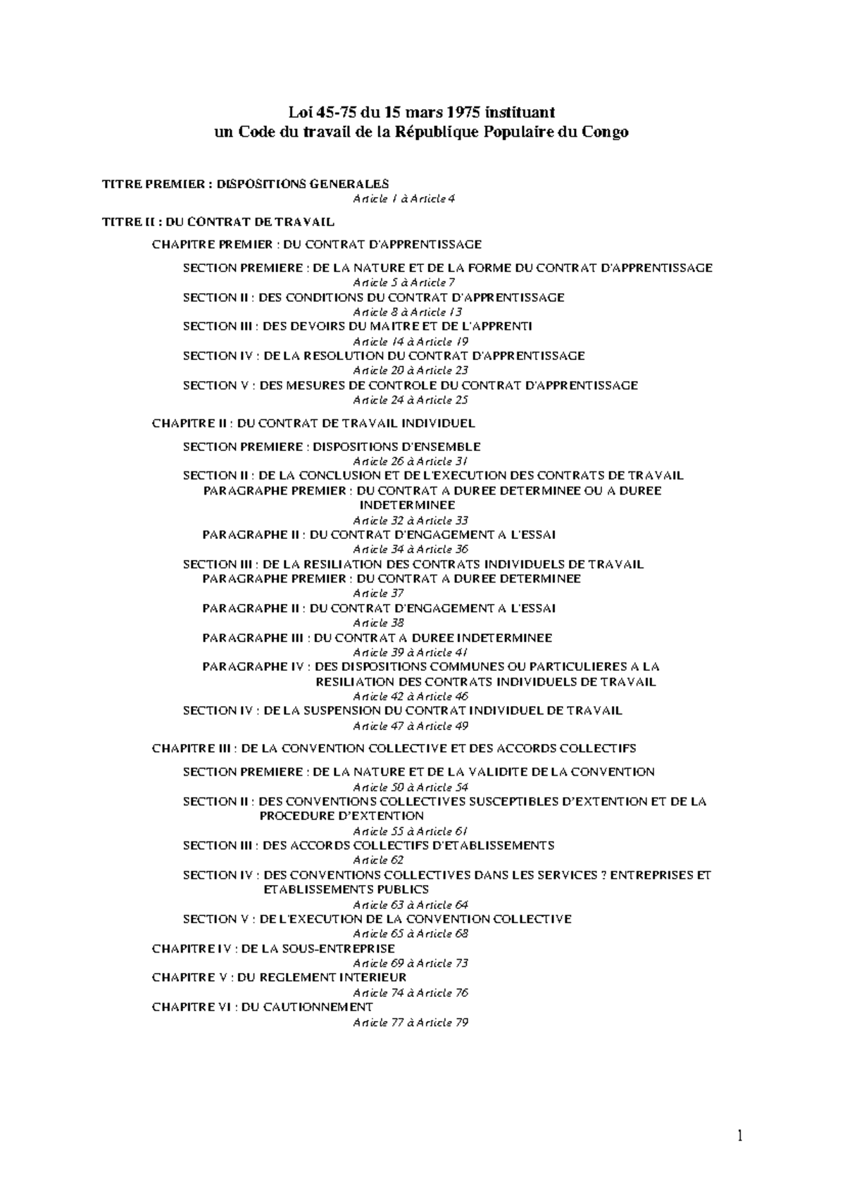 Code du travail de la République Populaire du Congo - Loi 45-75 ...