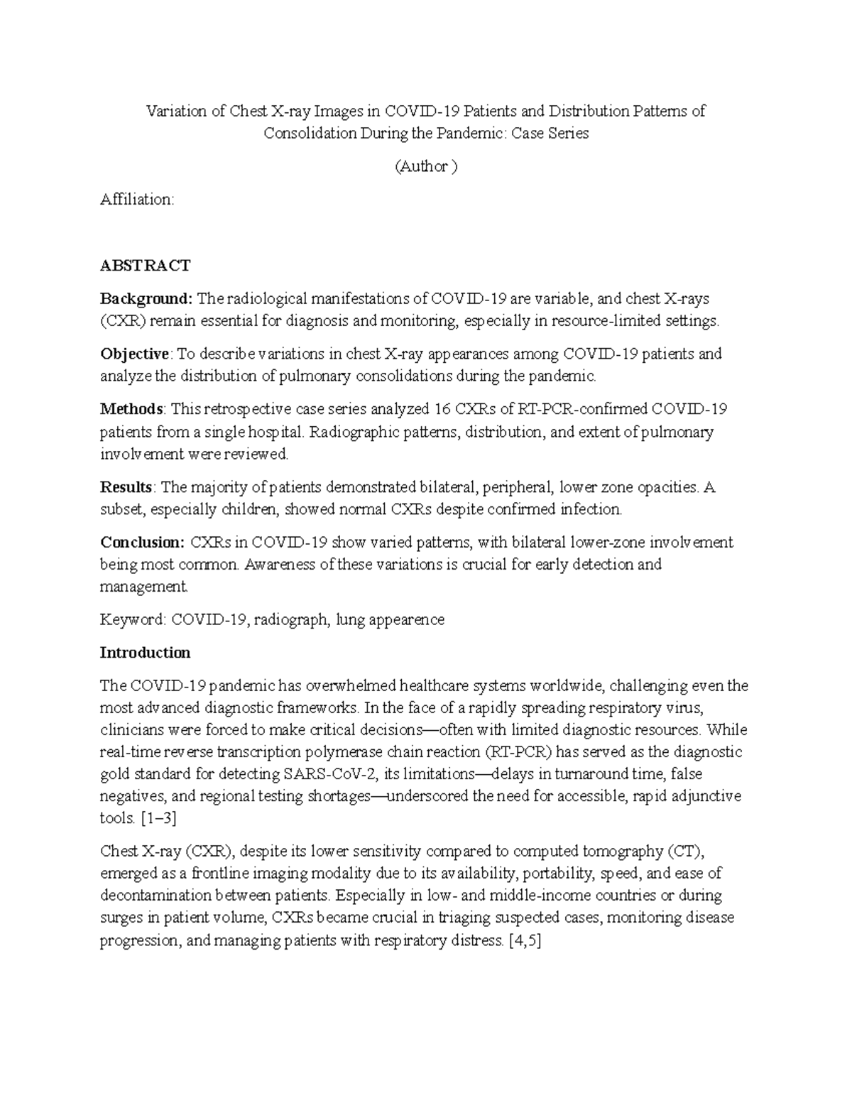 Variation of Chest X-Ray Patterns in COVID-19 Patients: Case Series ...
