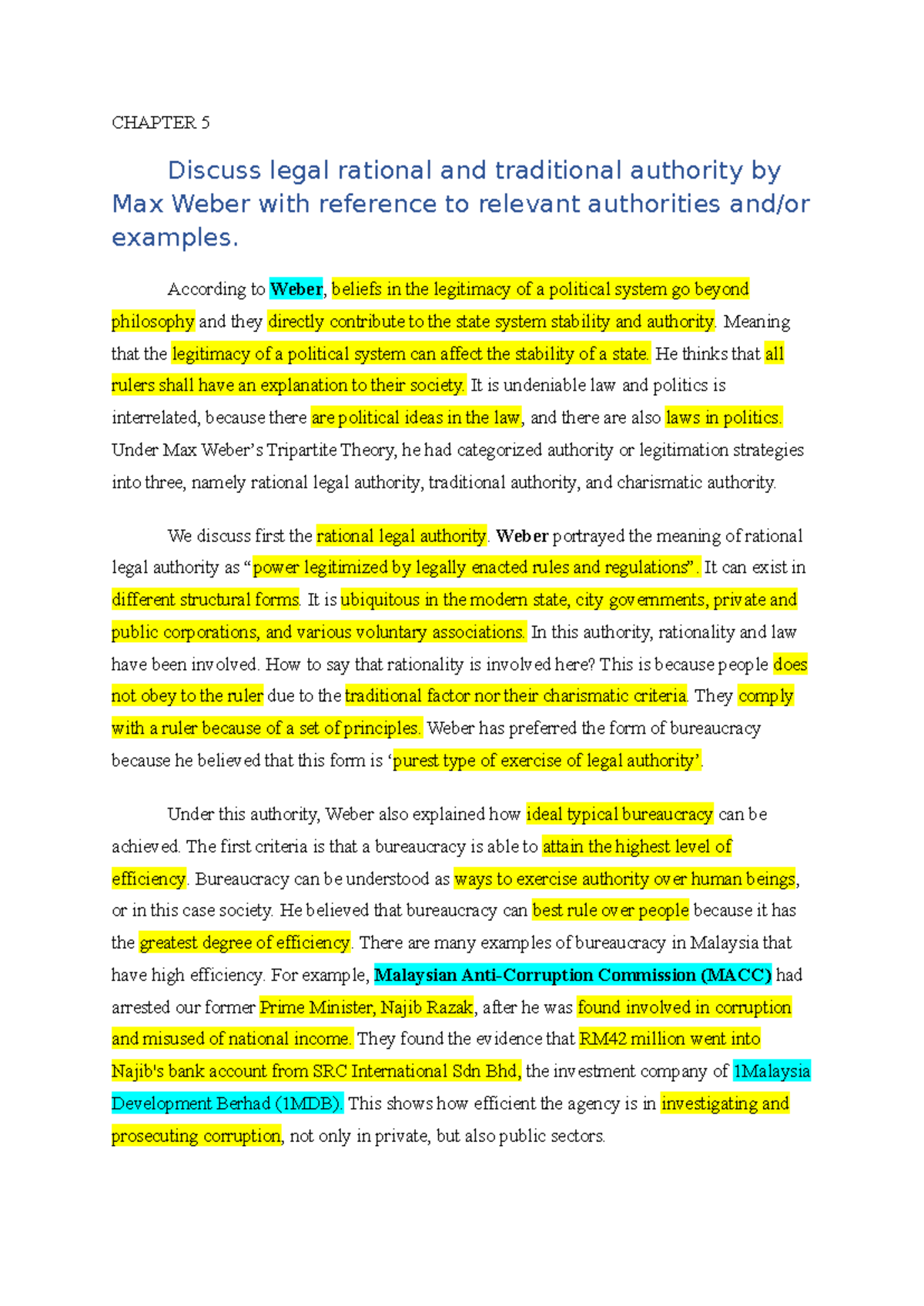 CHAPTER 5: Max Weber's Legal, Rational, and Traditional Authority - Studocu