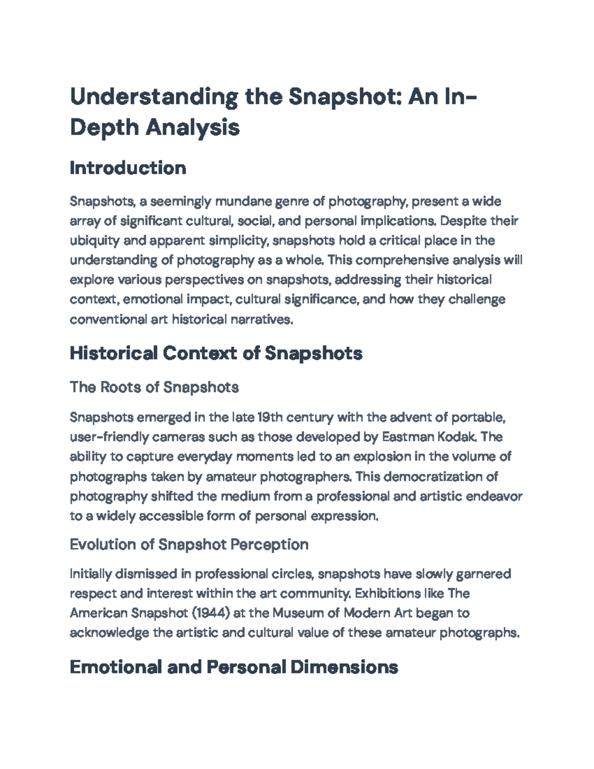 Analyzing Snapshots: Cultural and Emotional Significance in Photography ...