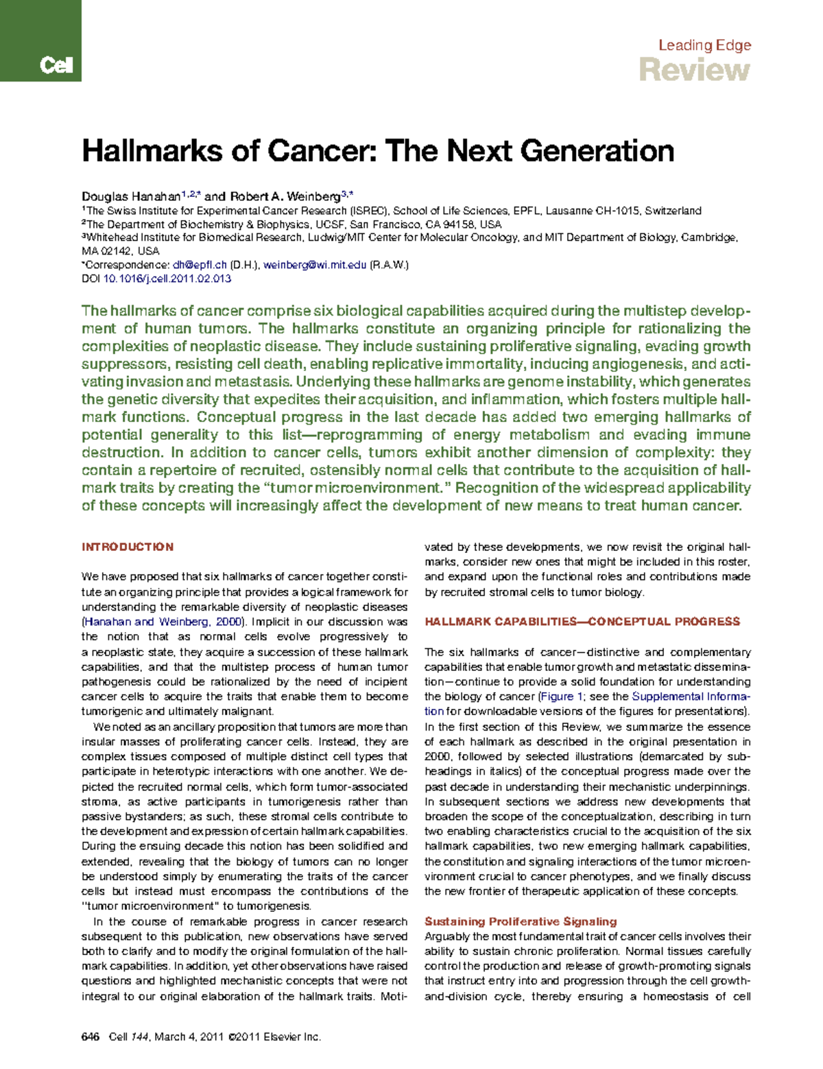 **Title: Hanahan & Weinberg's Hallmarks of Cancer: Next Gen Insights ...