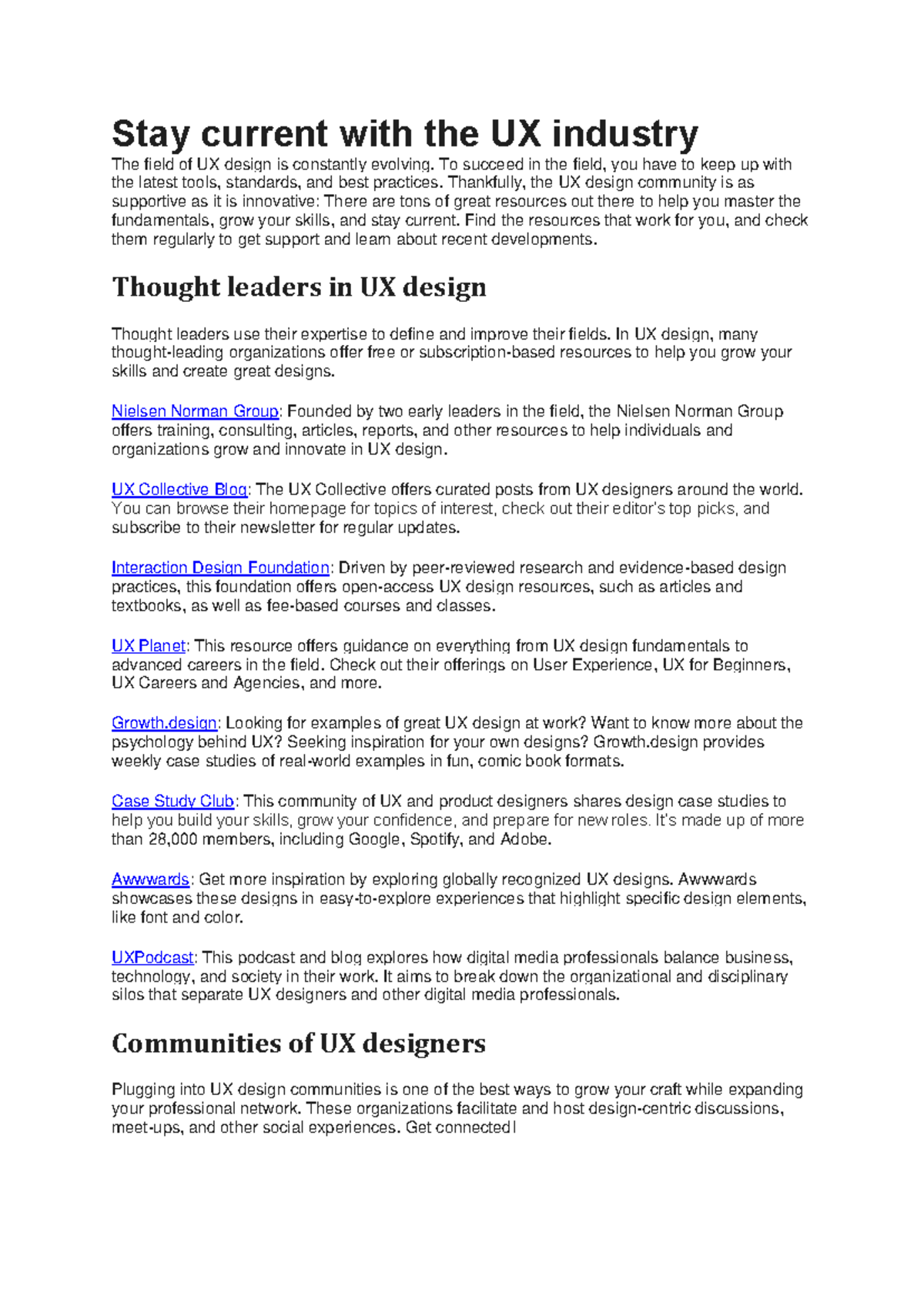 Resources for UX Design: Staying Current in the Industry - Studocu