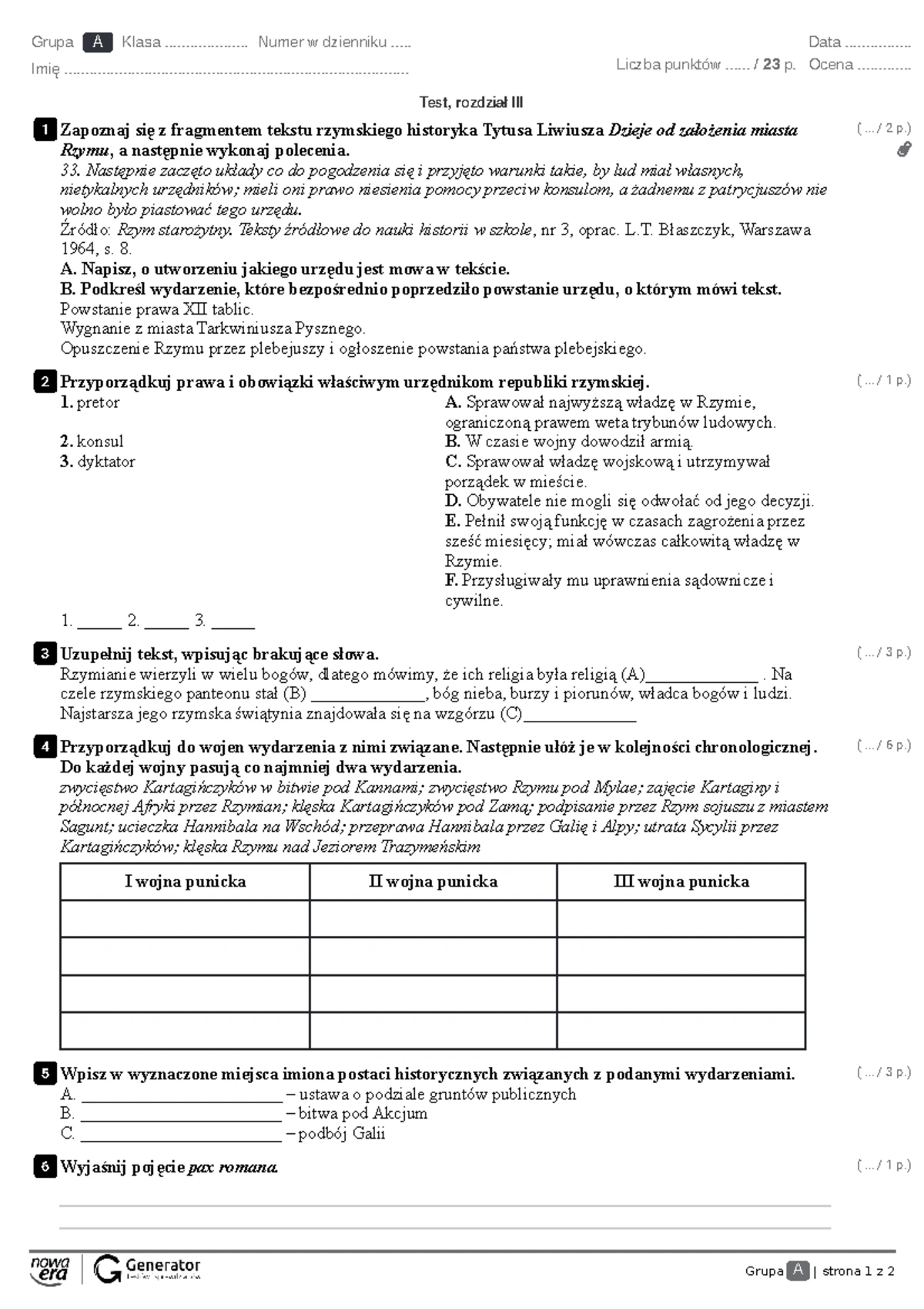 Historia Sprawdzian Z 1 Rozdziału Klasa 4 www.studocu.com
