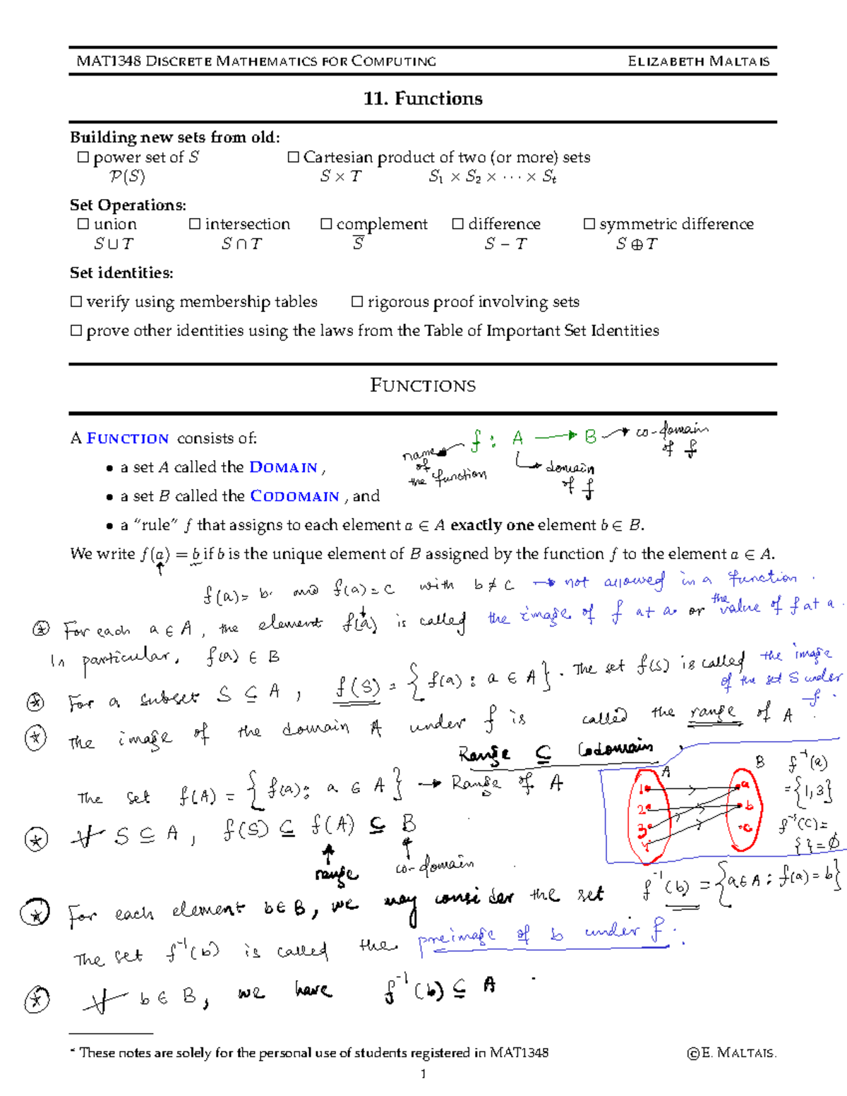 MAT1348 Final Exam Notes: Functions and Set Operations - Studocu