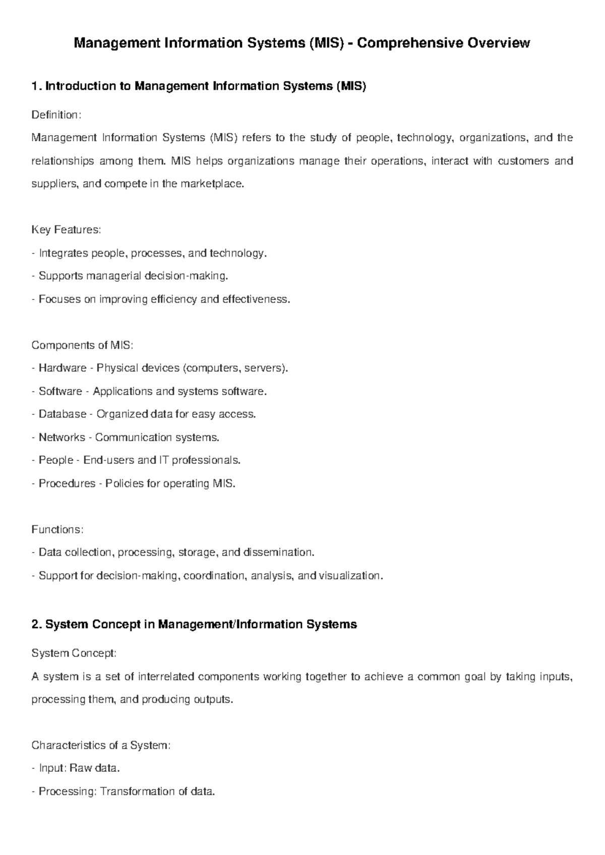 MIS 101: Comprehensive Overview of Management Information Systems - Studocu