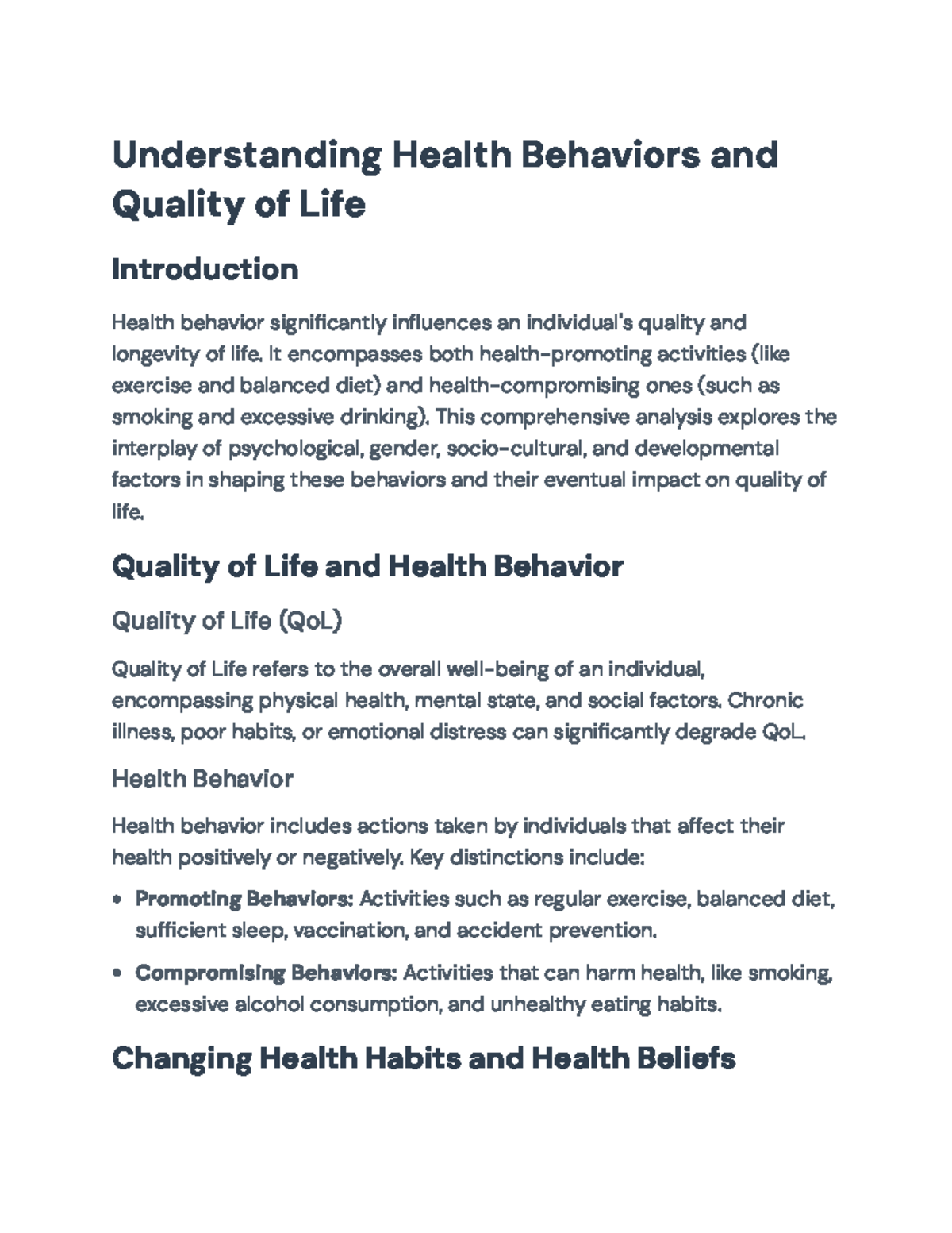 Understanding Health Behaviors and Their Impact on Quality of Life ...