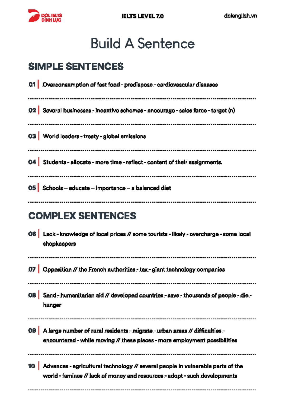Level 7.0 IELTS Sentence Structure Practice: Simple & Complex Sentences ...