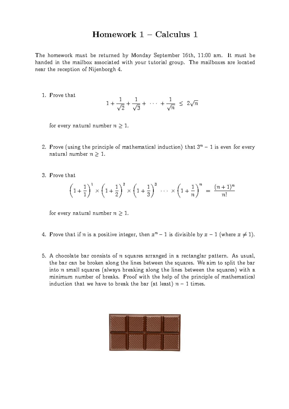 Calculus 1 - Homework 1 Exercises (Hw1) with Submission Details ...
