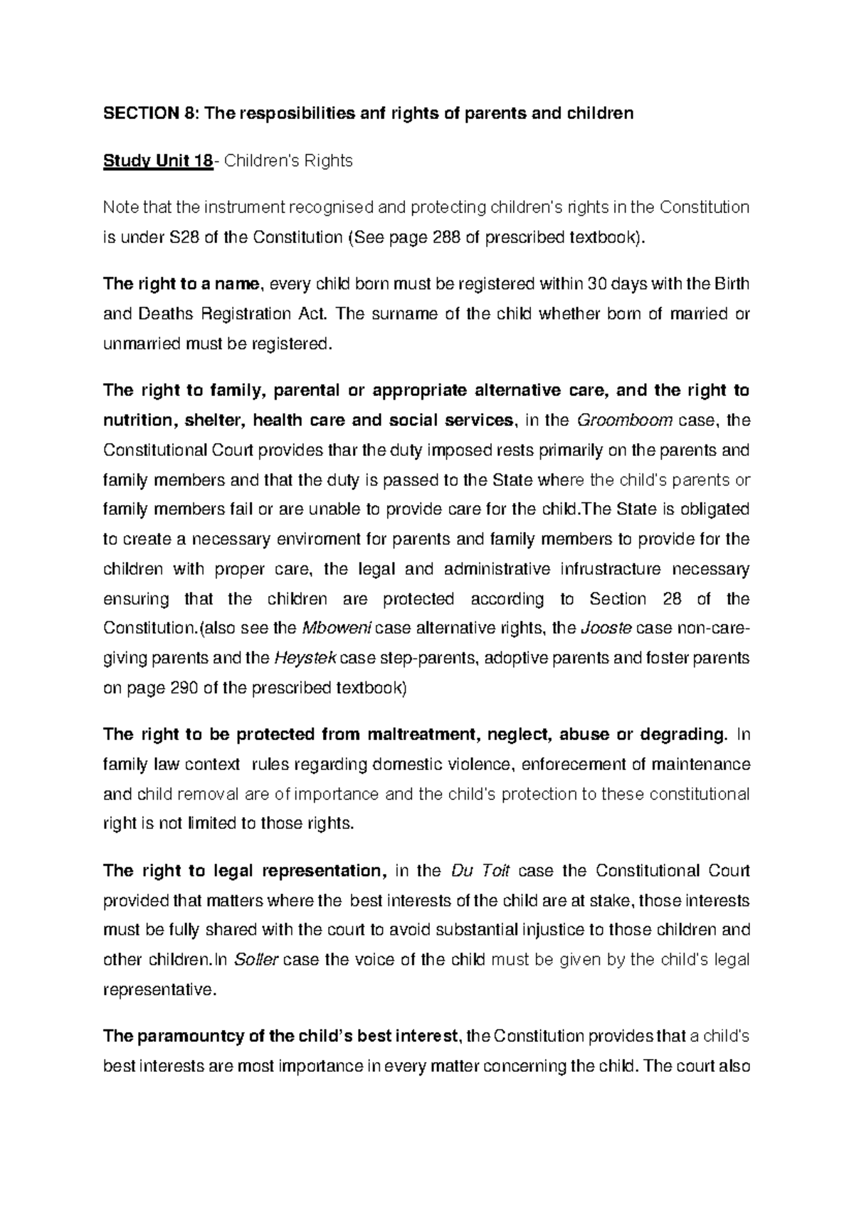 Study UNIT 18 ,19 20 THE Responsibilities AND Rights OF Parents AND ...