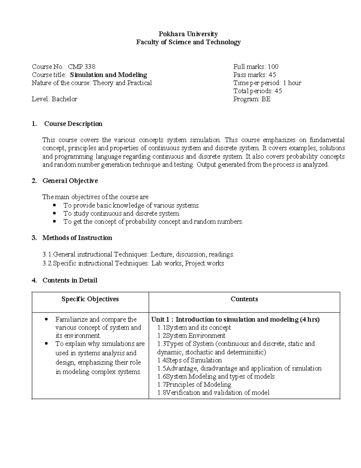 CMP 338 Simulation and Modeling Course Overview and Content Guide - Studocu