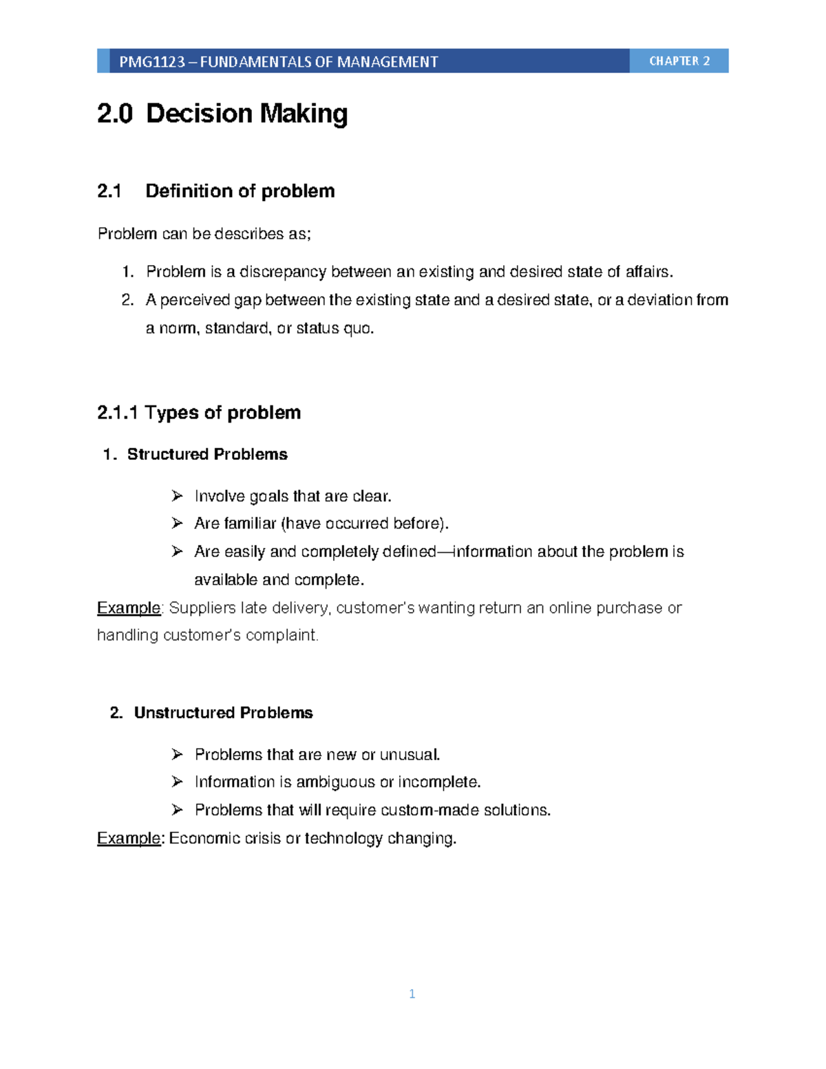 612213422 PMG NOTE Chapter 2: Decision Making and Problem Solving - Studocu
