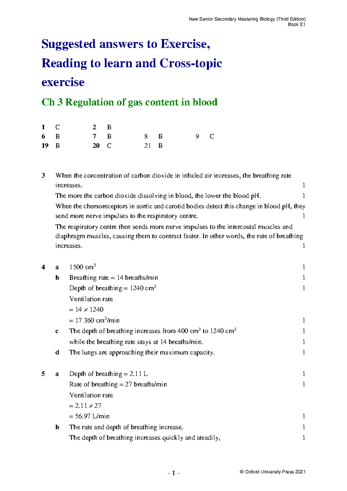 E1 Ch 03 HKDSE Biology Exercise Answers - Blood Gas Regulation - Studocu