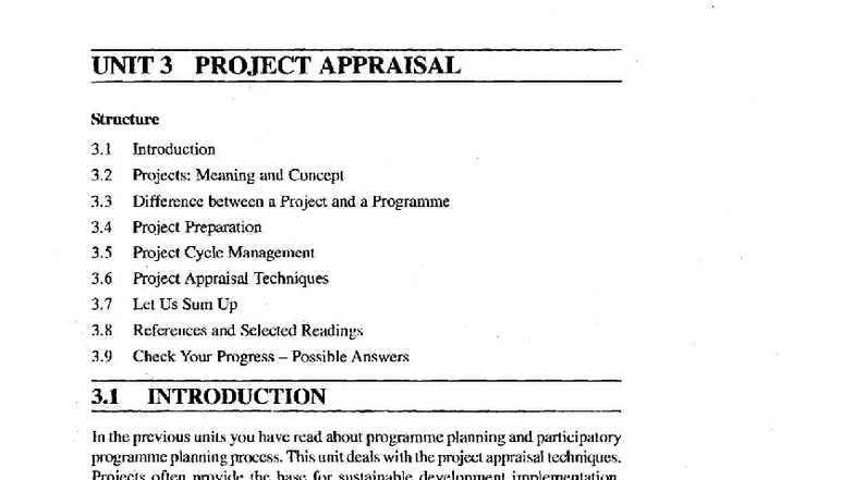Unit 3: Project Appraisal Techniques and Management - Studocu