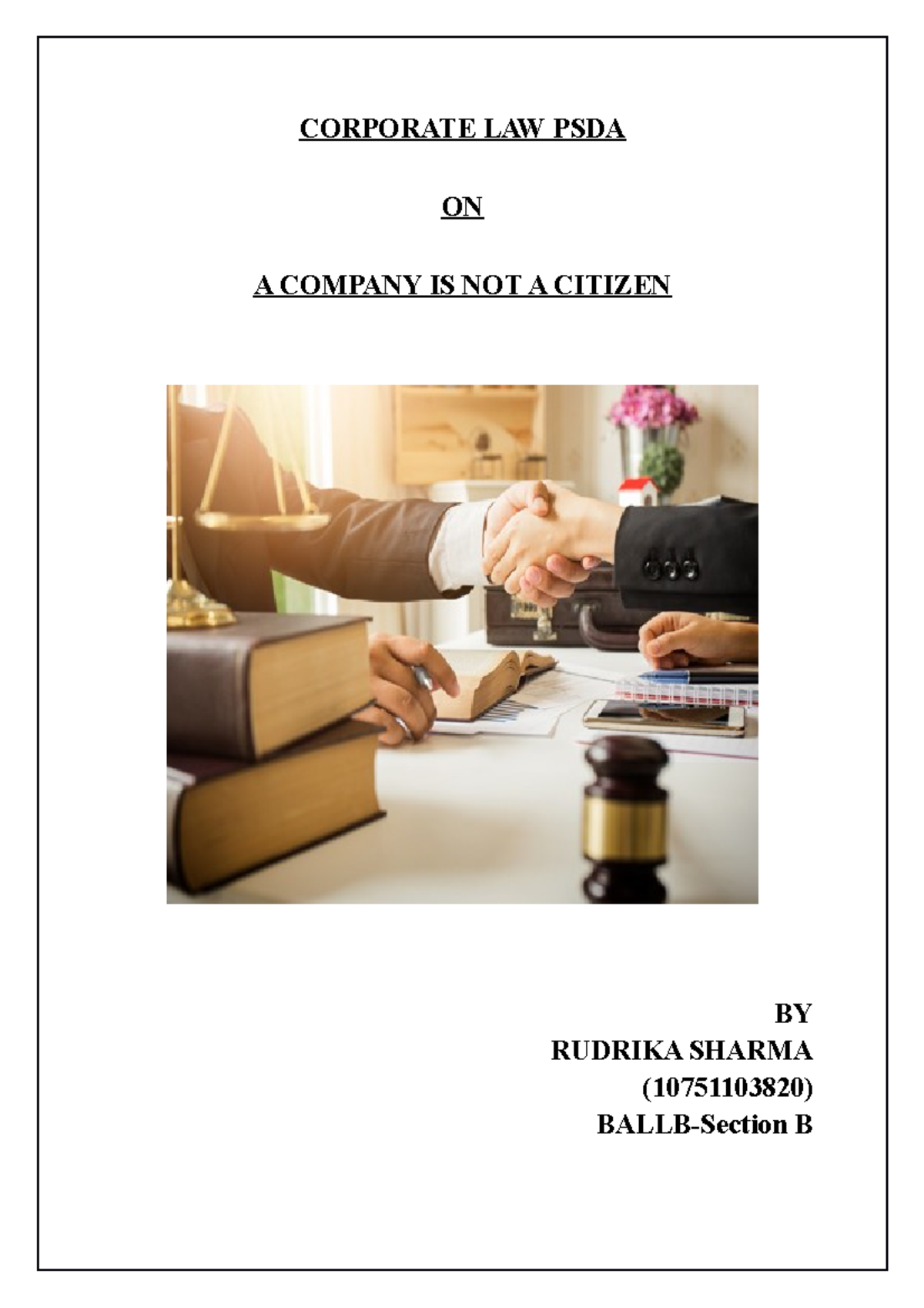 Company is not a CItizen (CORPORATE LAW) - CORPORATE LAW PSDA ON A ...