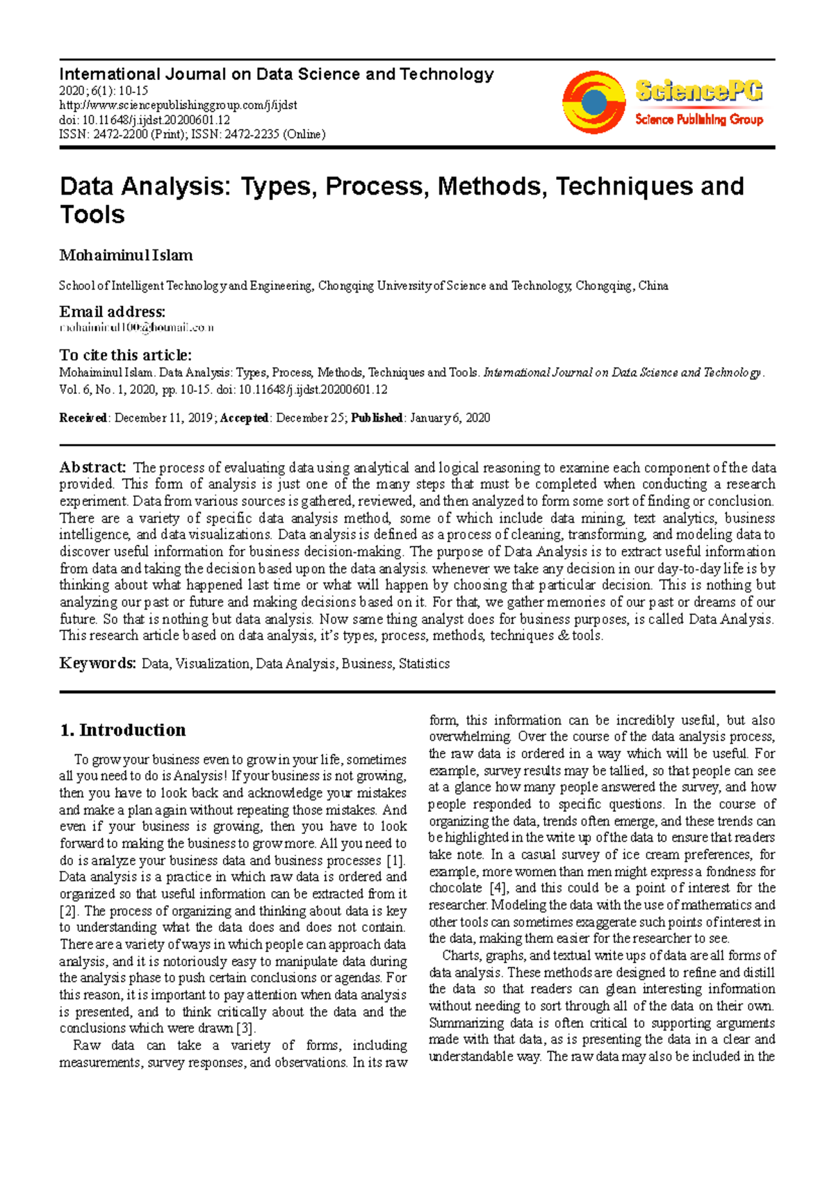 Data Analysis: Types, Processes, Methods, Techniques & Tools (INTD 6.1 ...
