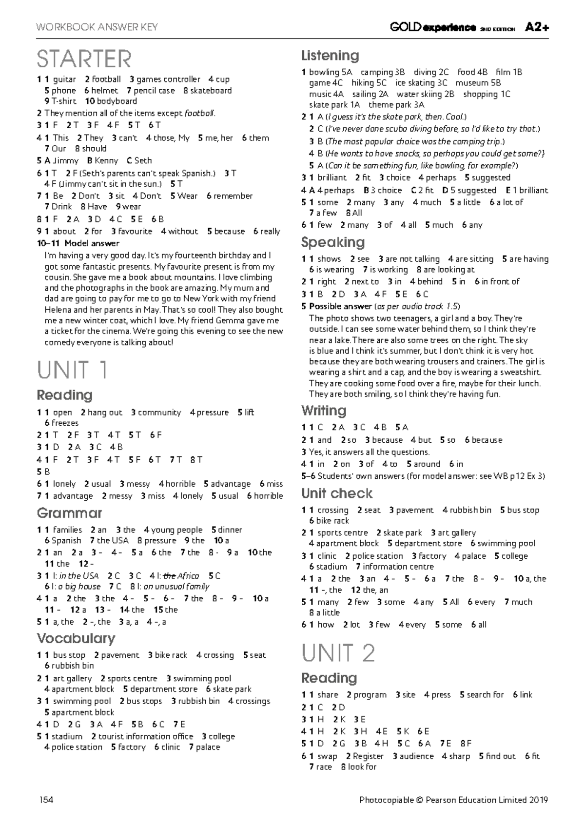 Gold Exp A2P WB Answer Key - STARTER 1 1 guitar 2 football 3 games ...