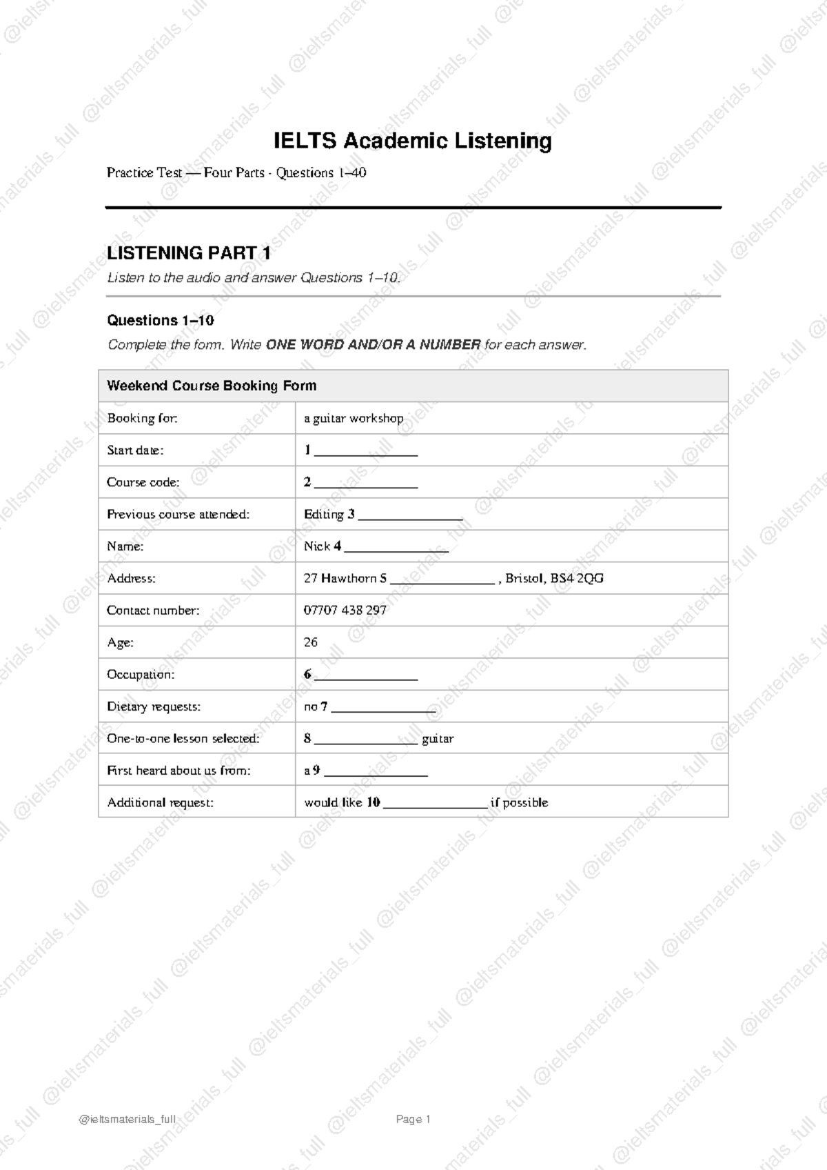 Test 4 L - IELTS Listening Practice Questions 1-40 - Studocu