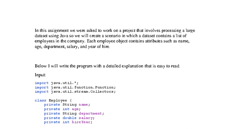Java Programming Assignment: Employee Dataset Processing (Unit 8) - Studocu