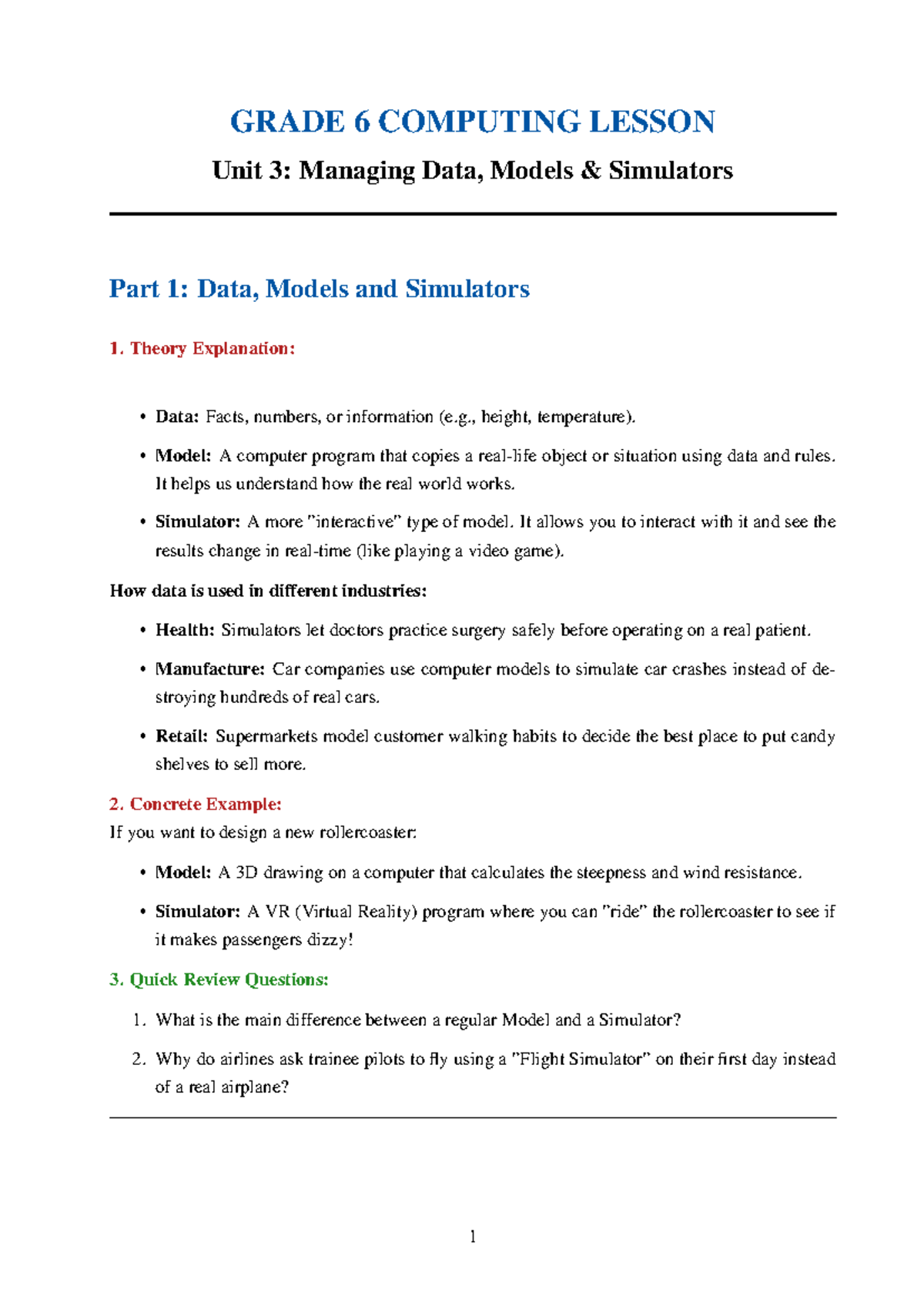 GRADE 6 ICT Lesson RU3: Managing Data & Simulators - Studocu