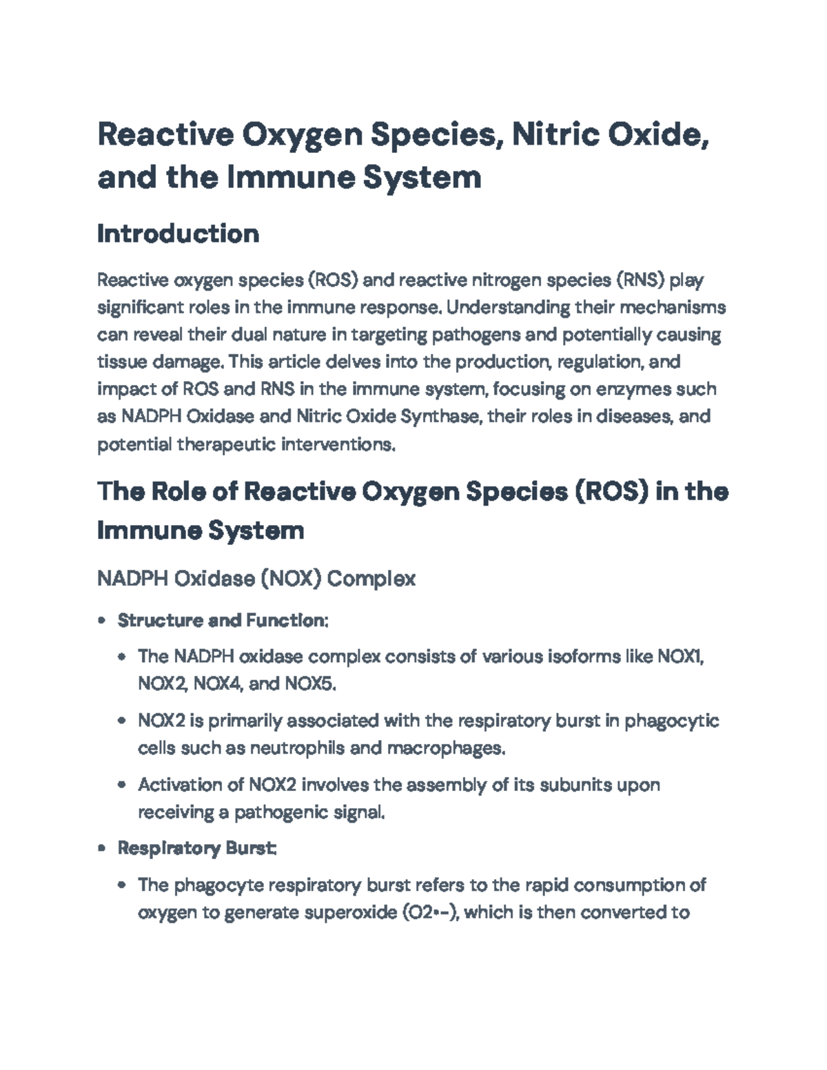 Reactive Oxygen and Nitric Oxide Species in the Immune System ...
