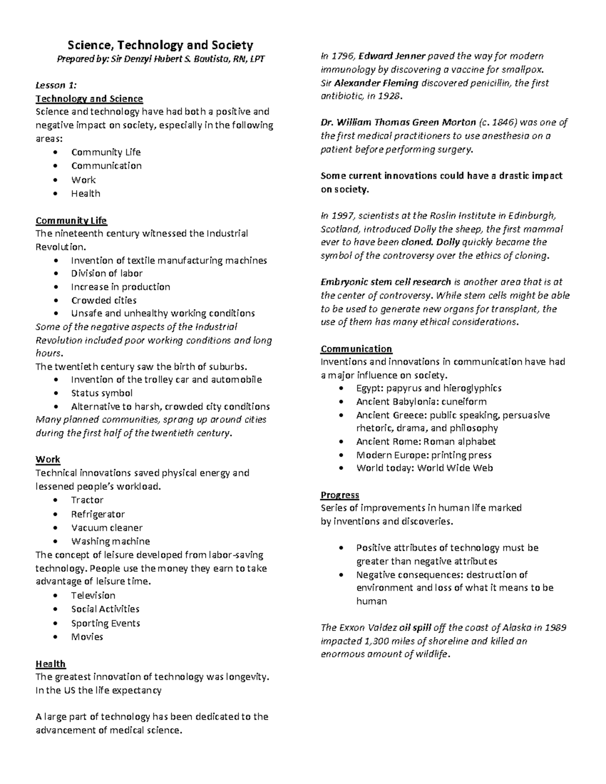 STAS 101: Technology and Science's Impact on Society - Lesson 1 Review ...
