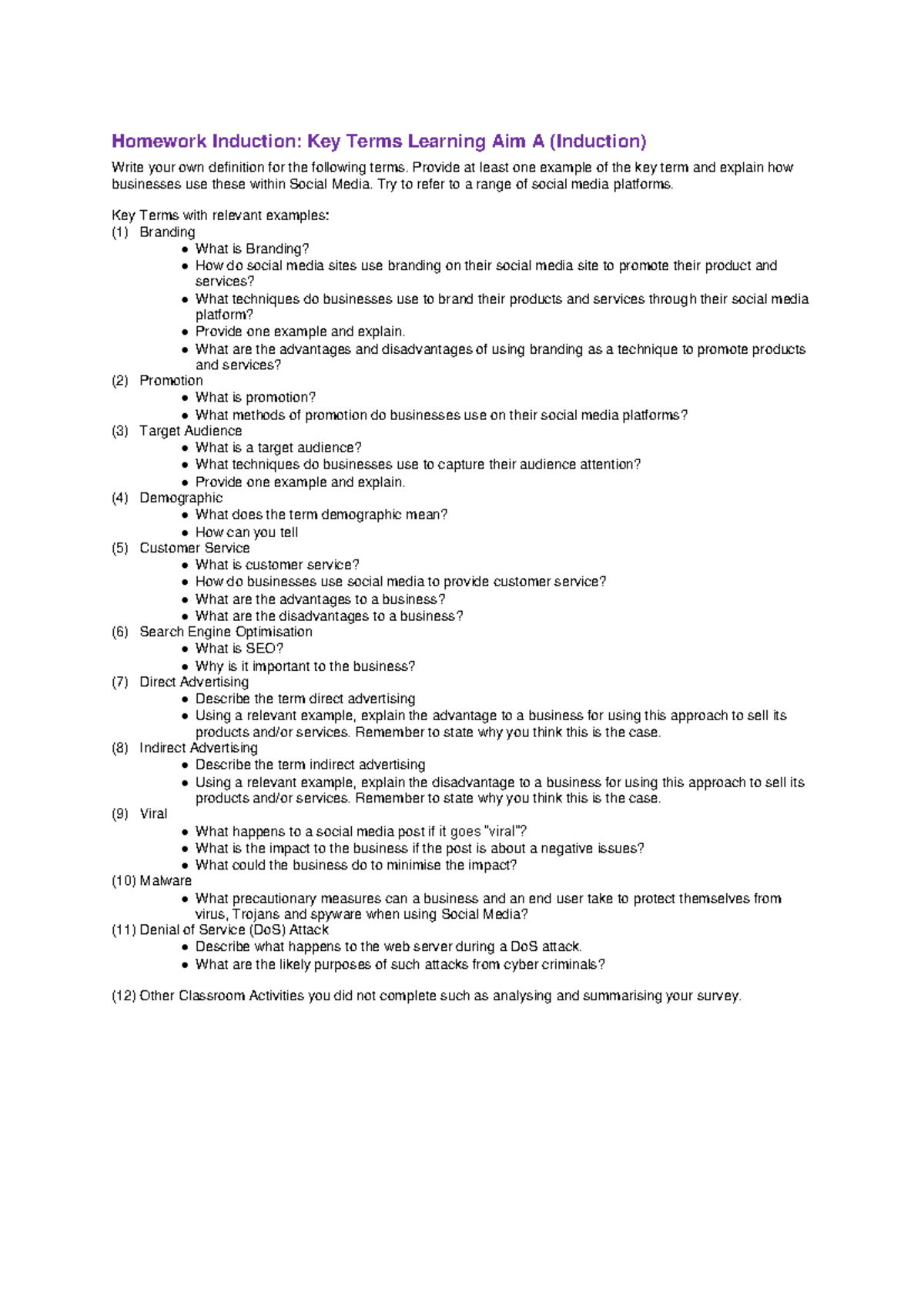 Social Media Homework Task: Key Terms and Business Applications - Studocu