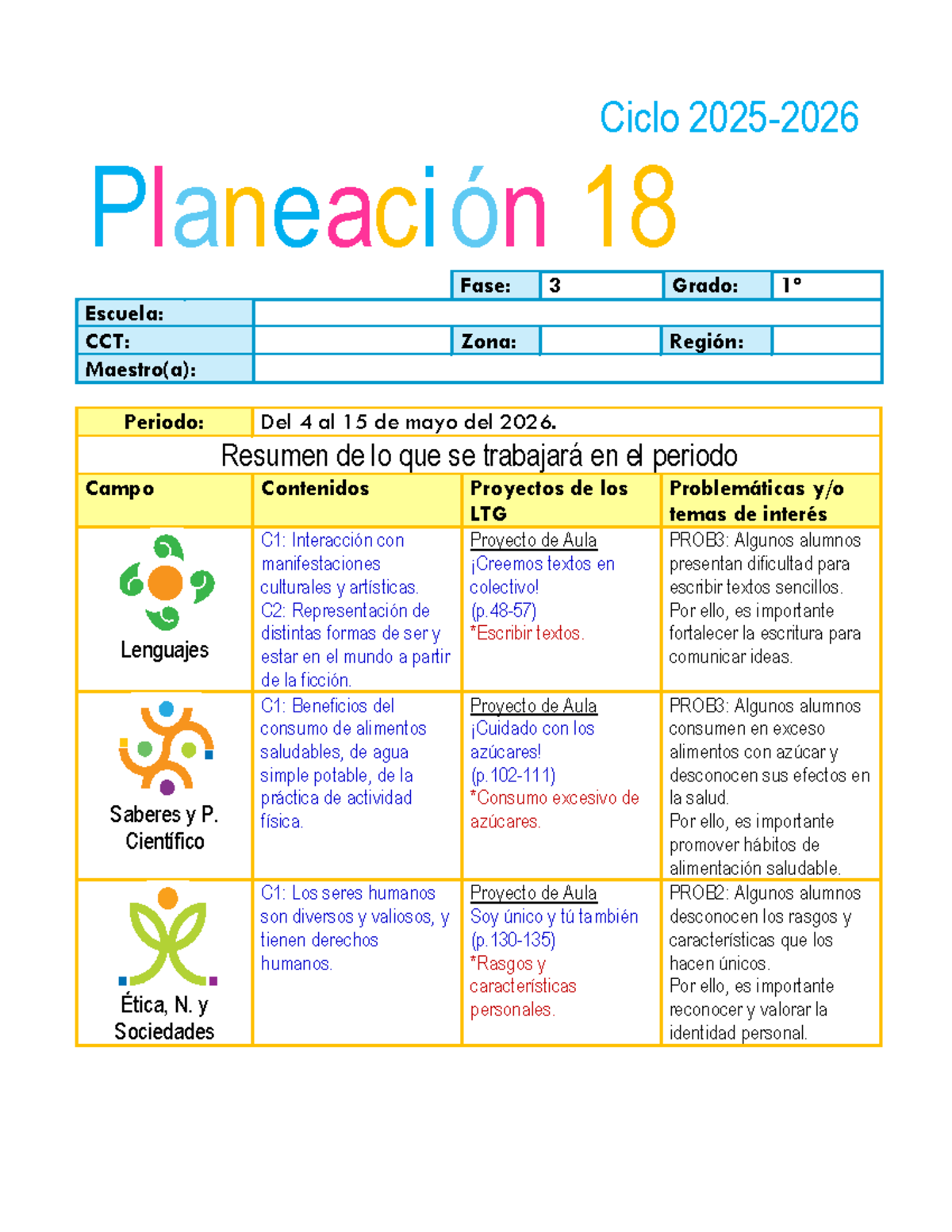 Planeación Didáctica 1° Grado - Proyectos de Aula (Mayo 2026) - Studocu