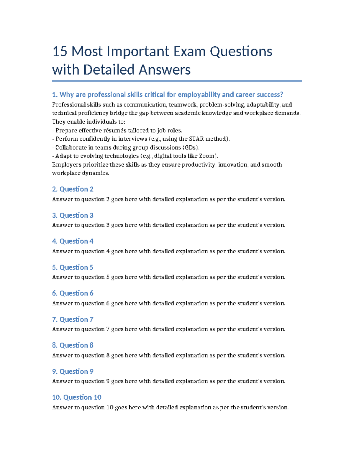 Professional Skills Exam Questions: Top 15 with Detailed Answers - Studocu