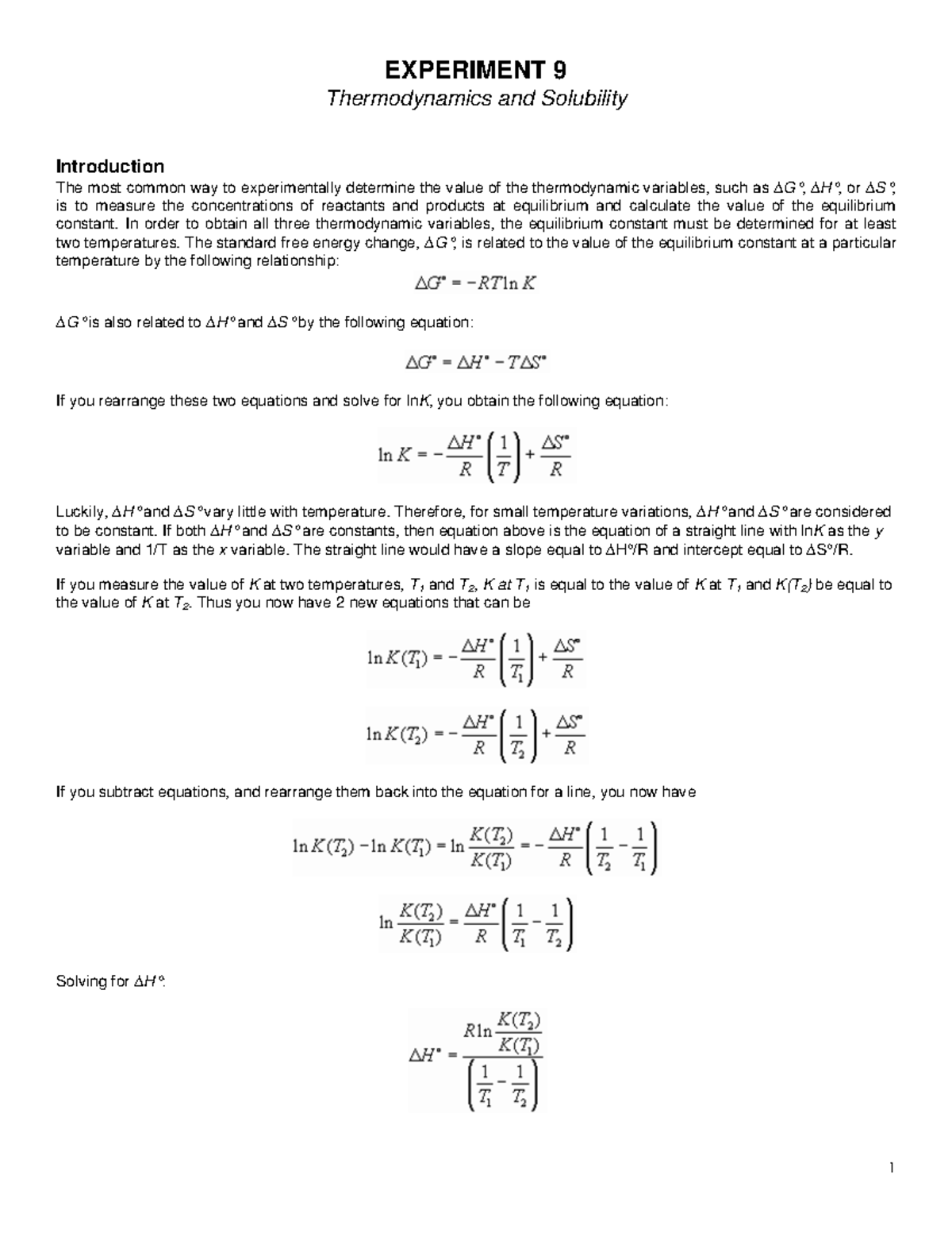 Chm114 Exp 9 - Lab Report on Thermodynamics & Solubility of Ca(OH)₂ ...