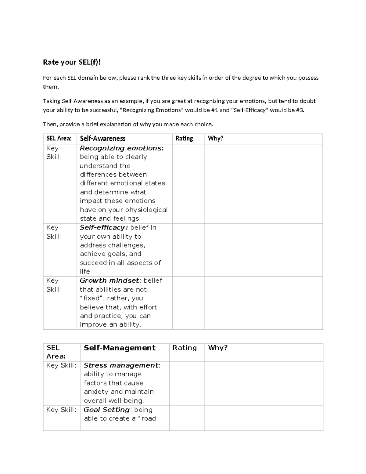 SEL Skills Evaluation: Rate Your Key Abilities and Insights - Studocu