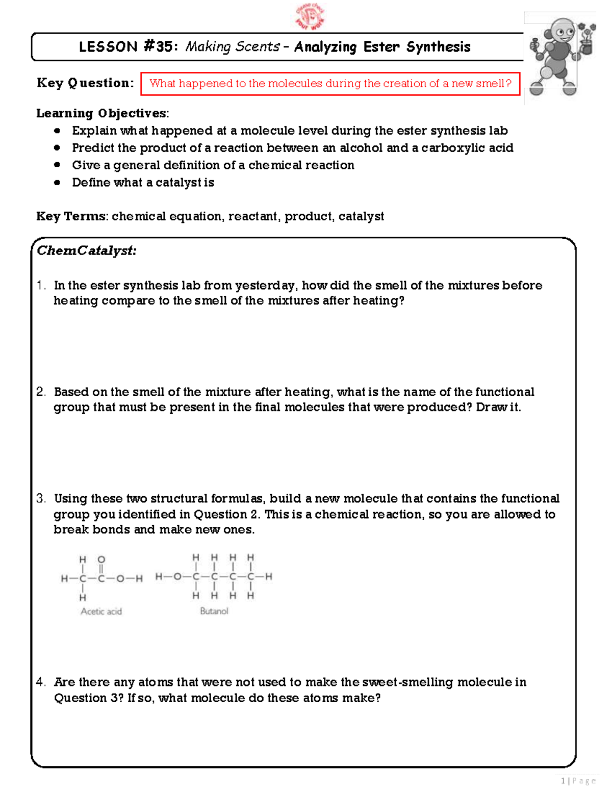 Chem 512 - Unit 2; Lesson 35 - Analyzing Ester Synthesis KEY - Studocu