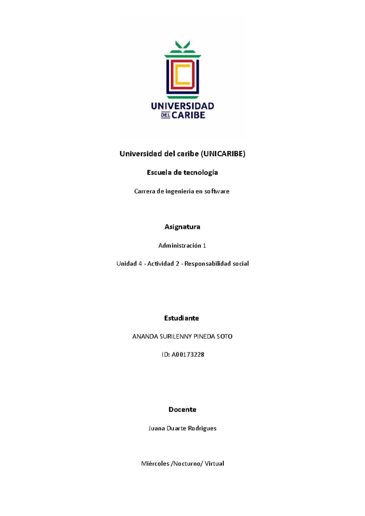 UNICARIBE - Administración 1: Unidad 4 - Actividad 2 - RSE en Claro Dominicana - Document Preview