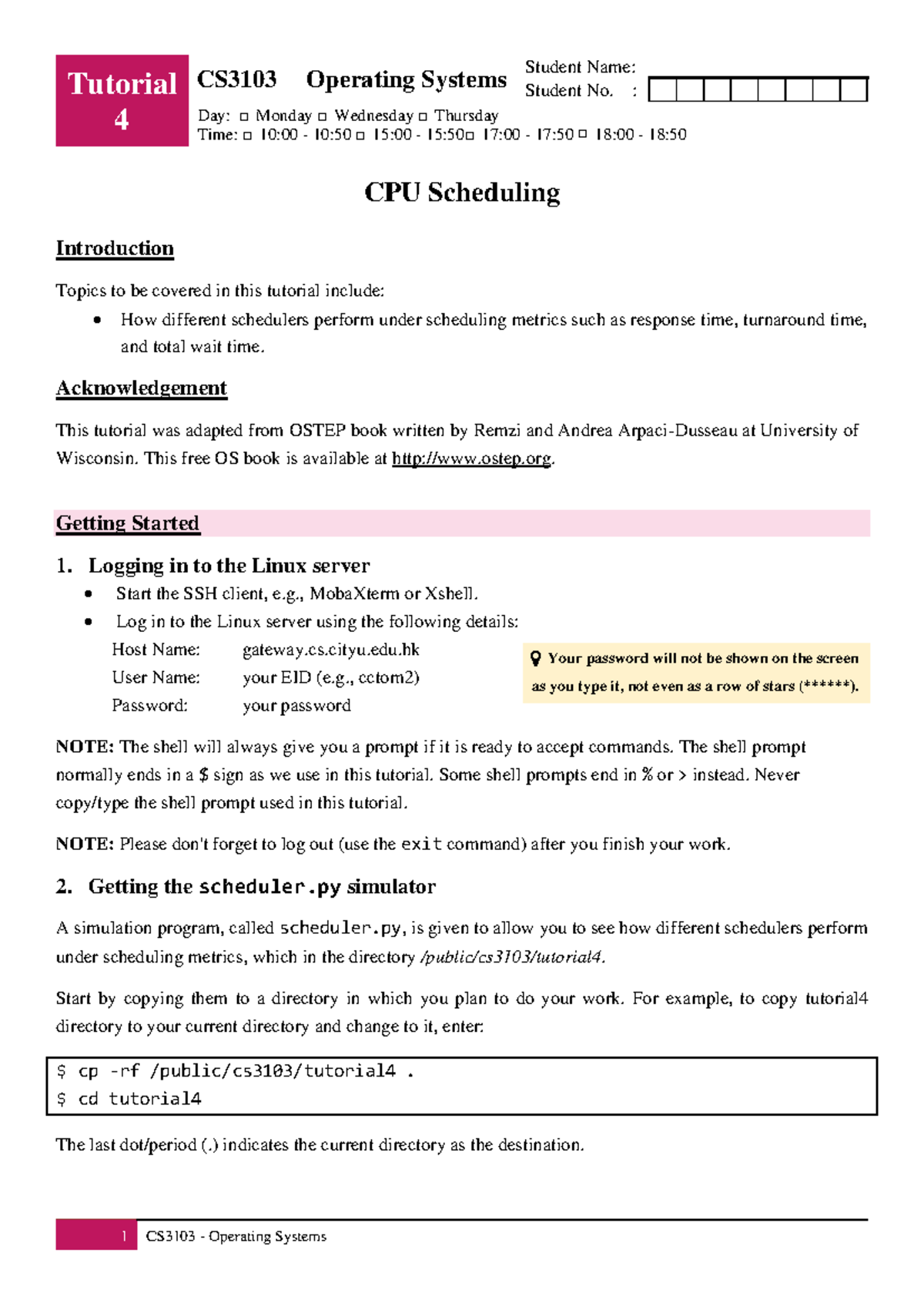 CS3103 Tutorial 4 Questions - Tutorial 4 CS3103 Operating Systems ...