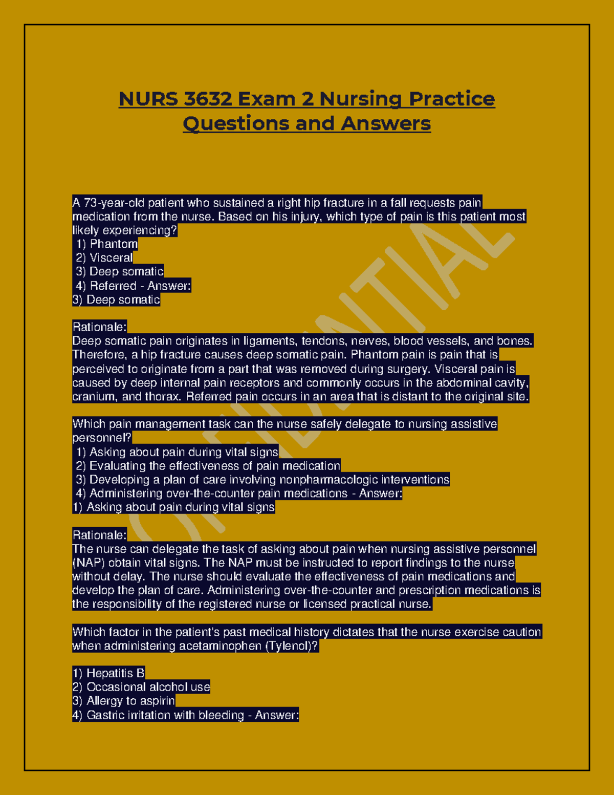 NURS 3632 Exam 2: Nursing Practice Questions & Rationales - Studocu