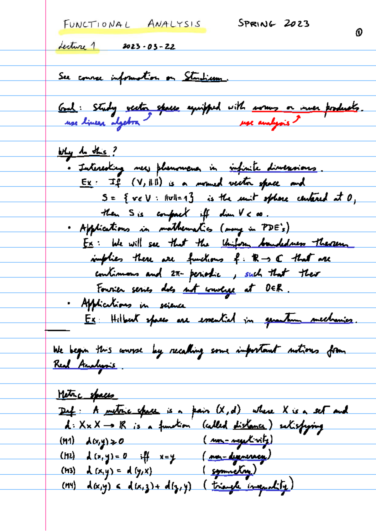 Functional Analysis 2023: Lecture Notes on Vector Spaces and Metrics ...