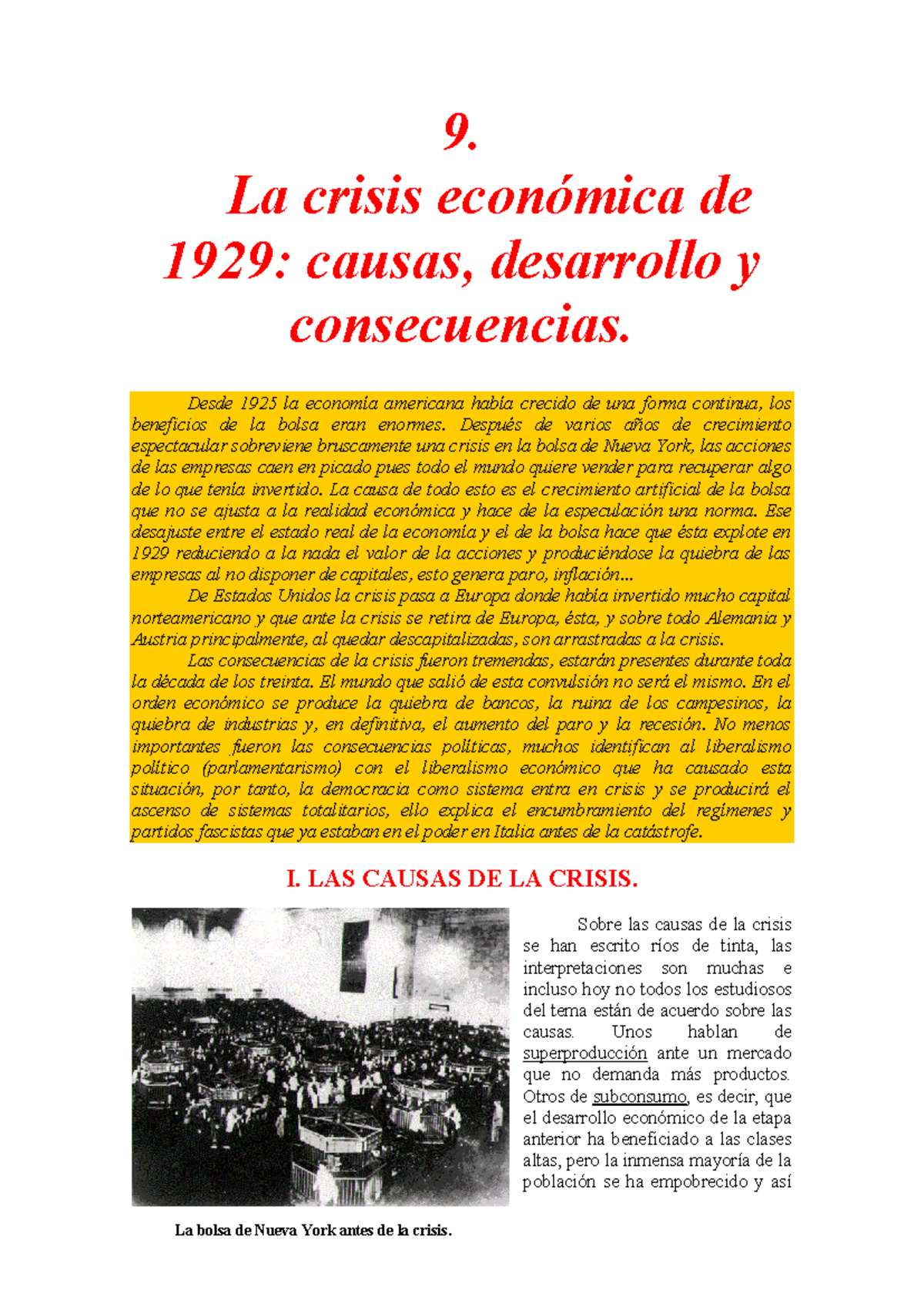 Causas y Consecuencias de la Crisis de 1929: Un Análisis Profundo - Studocu