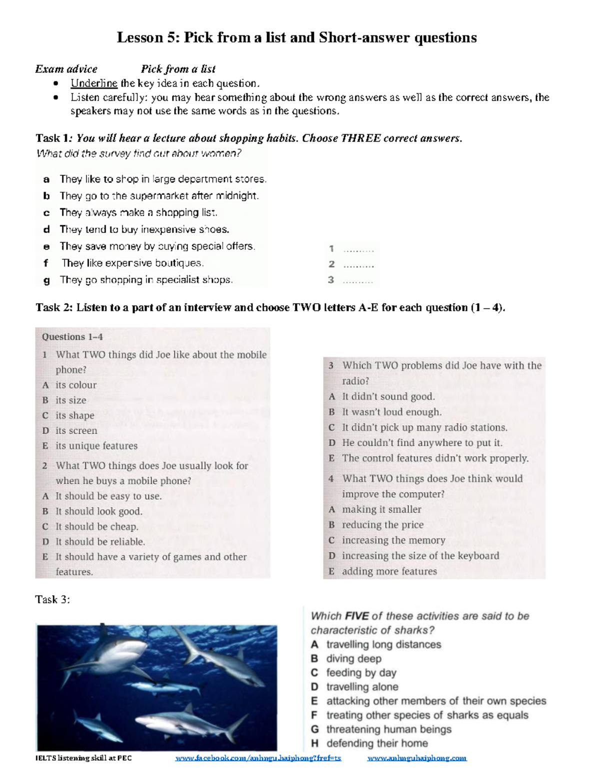 Lesson 5 Pick from a list and Short-answer questions - IELTS listening ...