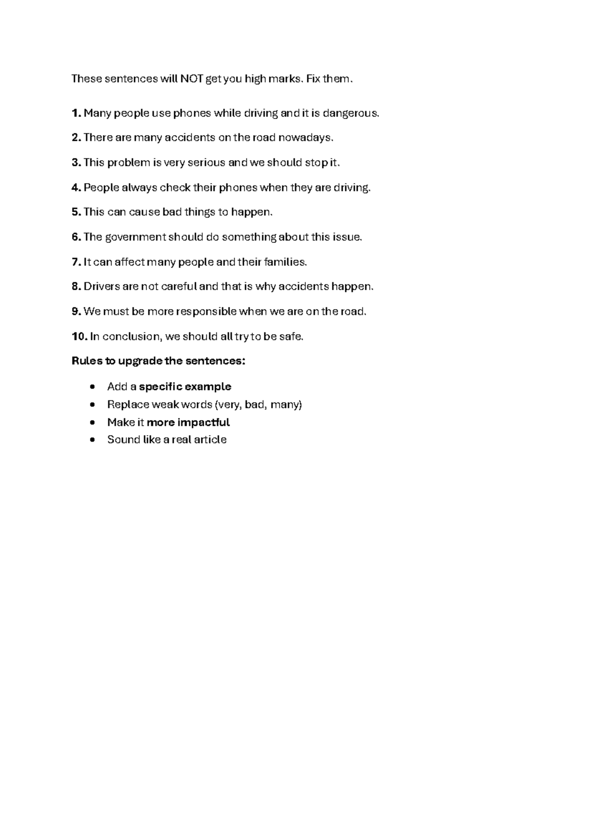 Article Writing Sentence Upgrade Drill: Enhancing Impactful ...