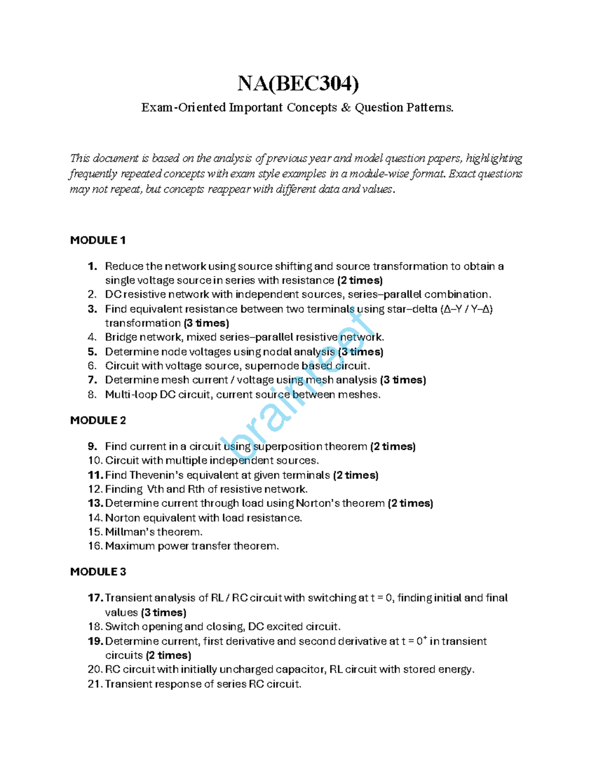 NA(BEC304) Key Concepts & Question Patterns for Exam Prep - Studocu