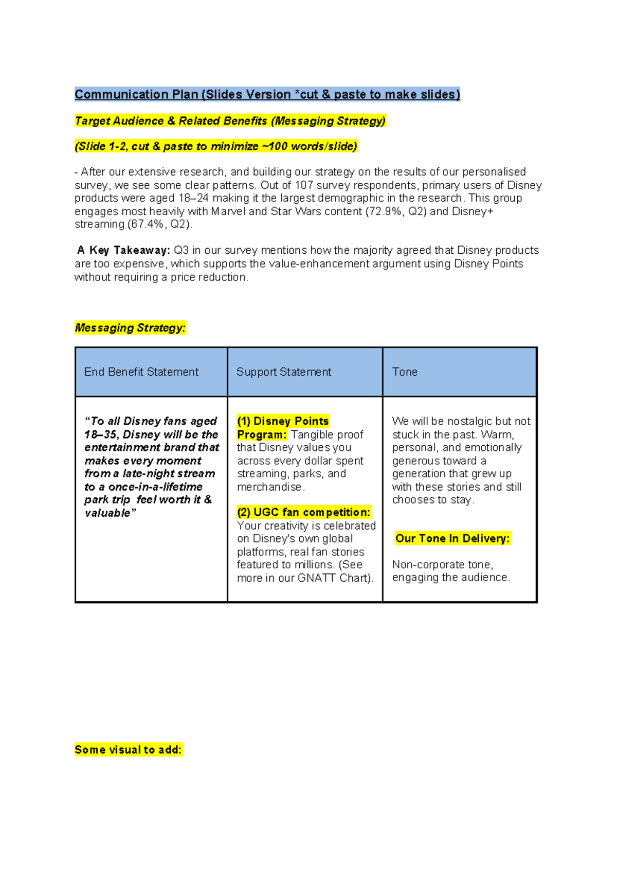 Marketing Disney: Communication Plan & Messaging Strategy (Slides ...