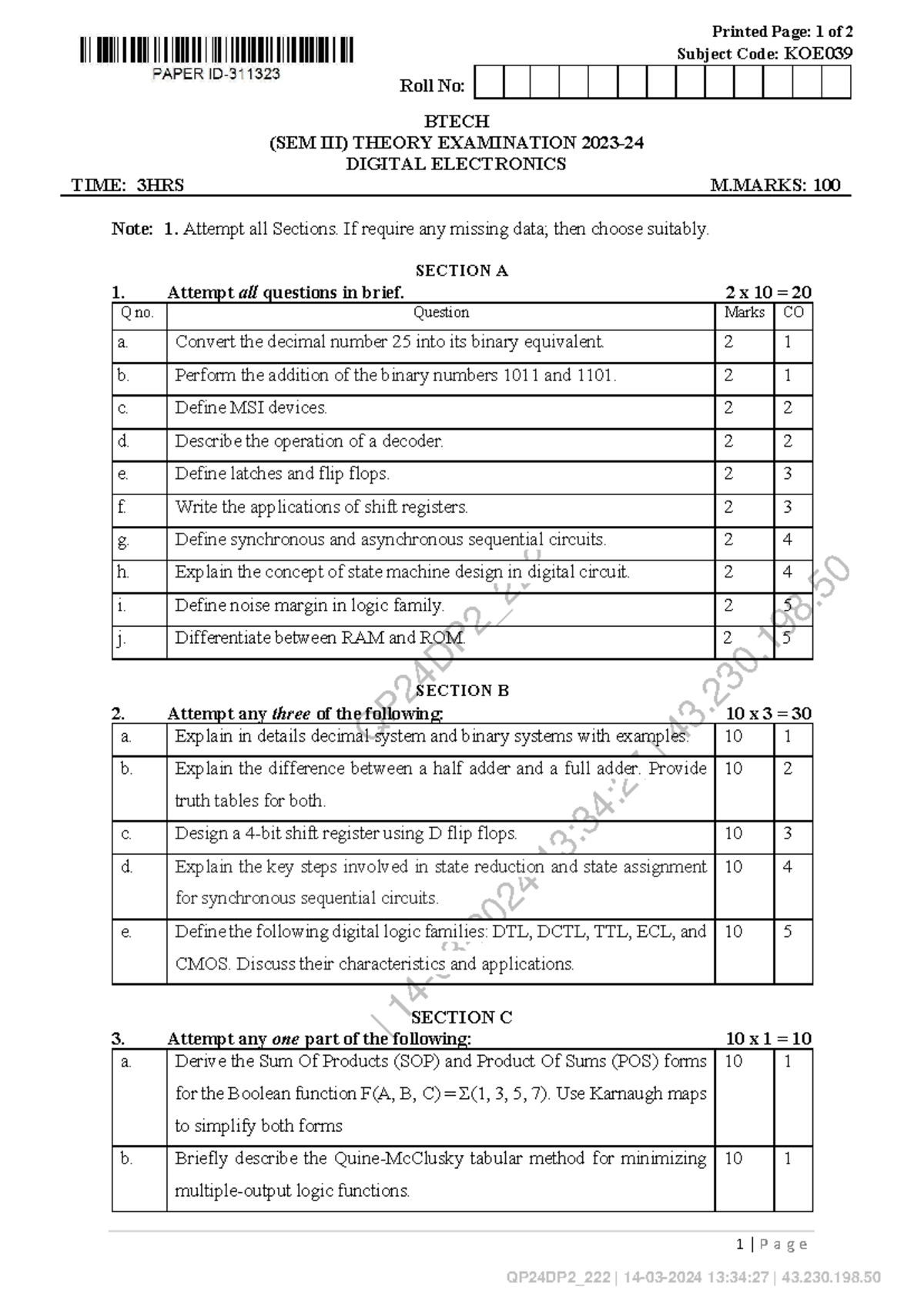 KOE039 Sem-III 2023-24 Digital Electronics Theory Exam Notes - Studocu